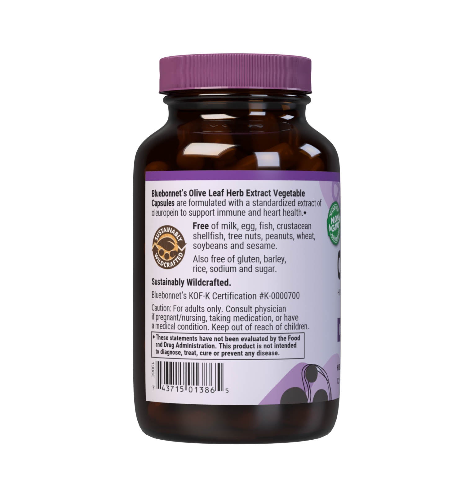 Bluebonnet’s Olive Leaf Herb Extract 120 Vegetable Capsules are formulated with a standardized extract of oleuropein, the most researched active constituent found in olive leaf. A clean and gentle water-based extraction method is employed to capture and preserve olive leaf’s most valuable components. Description panel. #size_120 count