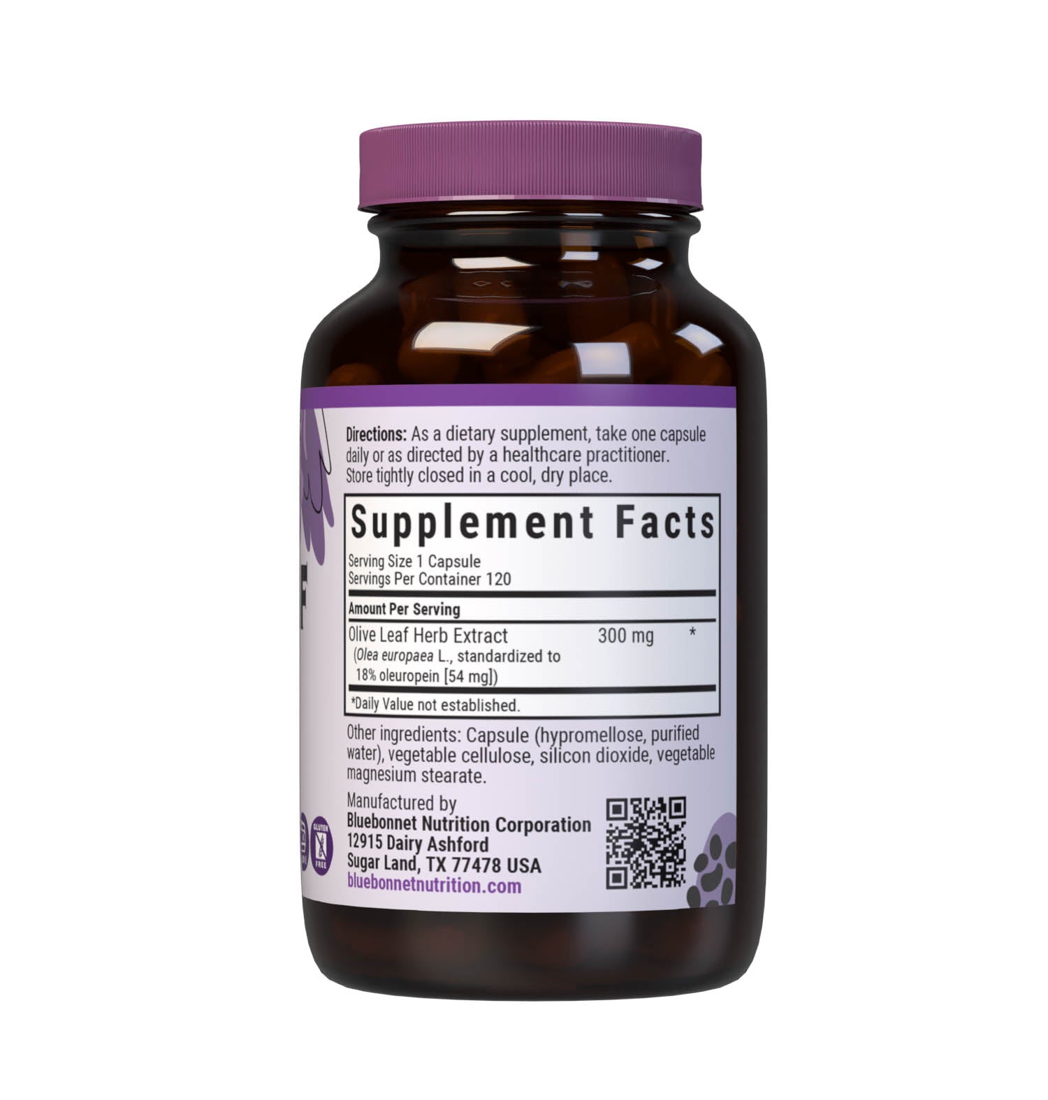 Bluebonnet’s Olive Leaf Herb Extract 120 Vegetable Capsules are formulated with a standardized extract of oleuropein, the most researched active constituent found in olive leaf. A clean and gentle water-based extraction method is employed to capture and preserve olive leaf’s most valuable components. Supplement facts panel. #size_120 count