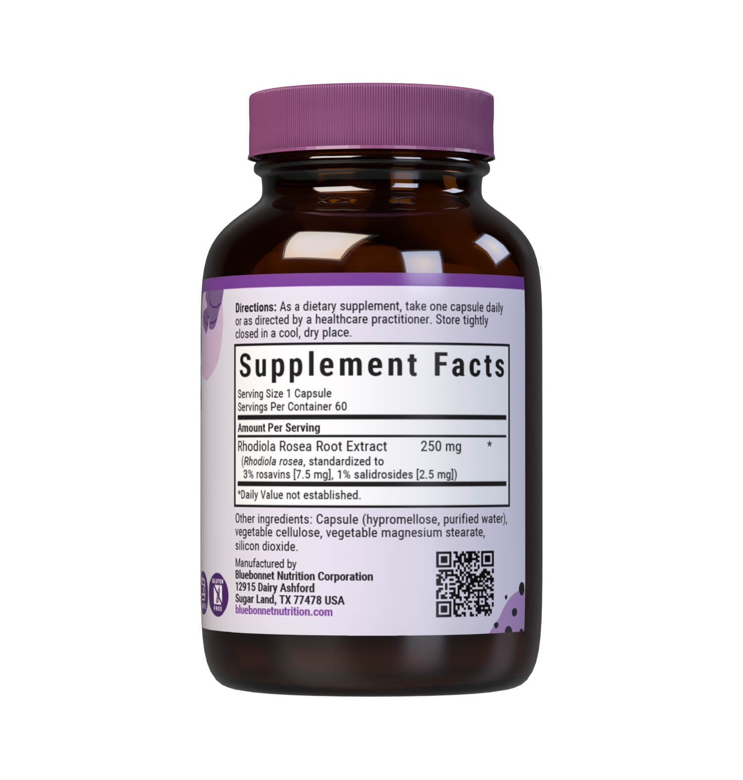 Bluebonnet’s Rhodiola Rosea Root Extract 60 Vegetable Capsules are formulated with a standardized extract of rosavins and salidrosides, the most researched active constituents found in rhodiola rosea. Rhodiola may help support emotional, physical, and mental wellbeing. A clean and gentle water-based extraction method is employed to capture and preserve rhodiola rosea’s most valuable components. Supplement facts panel. #size_60 count