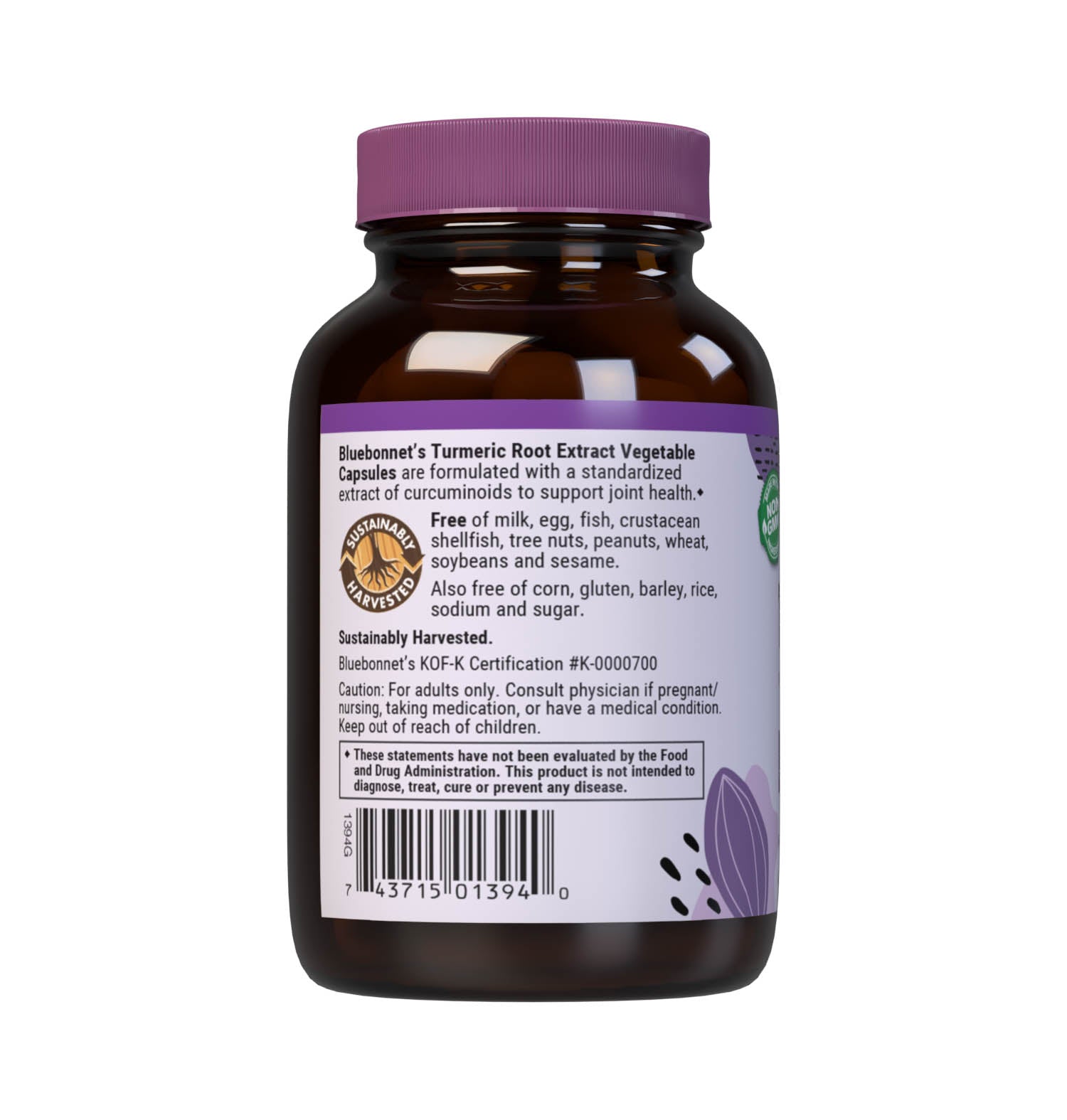 Bluebonnet’s Turmeric Root Extract 60 Capsules provide a standardized extract of total curcuminoids, the most researched active constituents found in turmeric. A clean and gentle water-based extraction method is employed to capture and preserve turmeric’s most valuable components. Description panel. #size_60 count