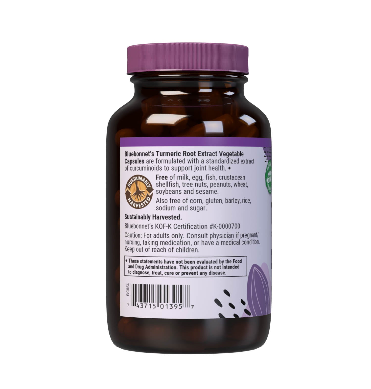 Bluebonnet’s Turmeric Root Extract 60 Capsules provide a standardized extract of total curcuminoids, the most researched active constituents found in turmeric. A clean and gentle water-based extraction method is employed to capture and preserve turmeric’s most valuable components. Description panel. #size_120 count