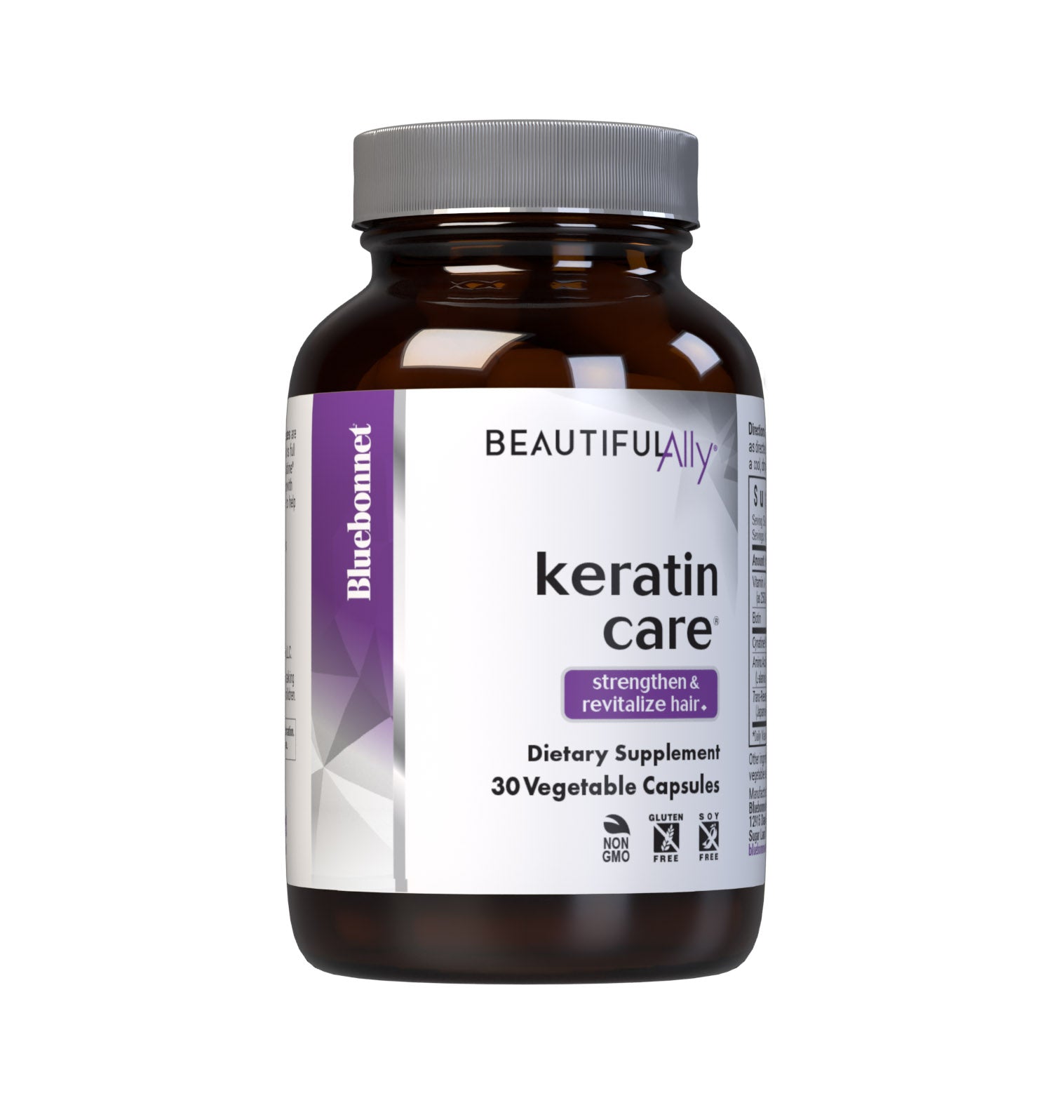 Bluebonnet’s Beautiful Ally Keratin Care 30 Vegetable Capsules are specially formulated with Cynatine HNS, a clinically-studied, bioactive, solubilized keratin – along with biotin, resveratrol, vitamin A and a unique amino acid blend – to help promote the appearance of strong, gorgeous hair. This restorative hair care formula helps protect and repair damaged hair from the inside out. #size_30 count