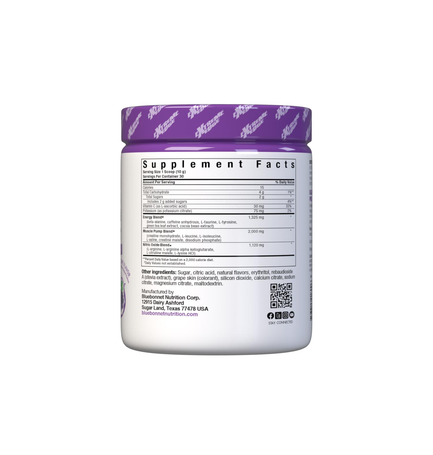 Bluebonnet's Grape Flavored Pre Workout powder is designed to be one of the most comprehensive, muscle recharging formulas ever created. This triple-turbo, super-charged formula generates high energy, sharpens mental concentration, and increases nitric oxide (NO) levels for greater blood flow and intense muscle pumps. Supplement facts panel. #size_0.66 lb