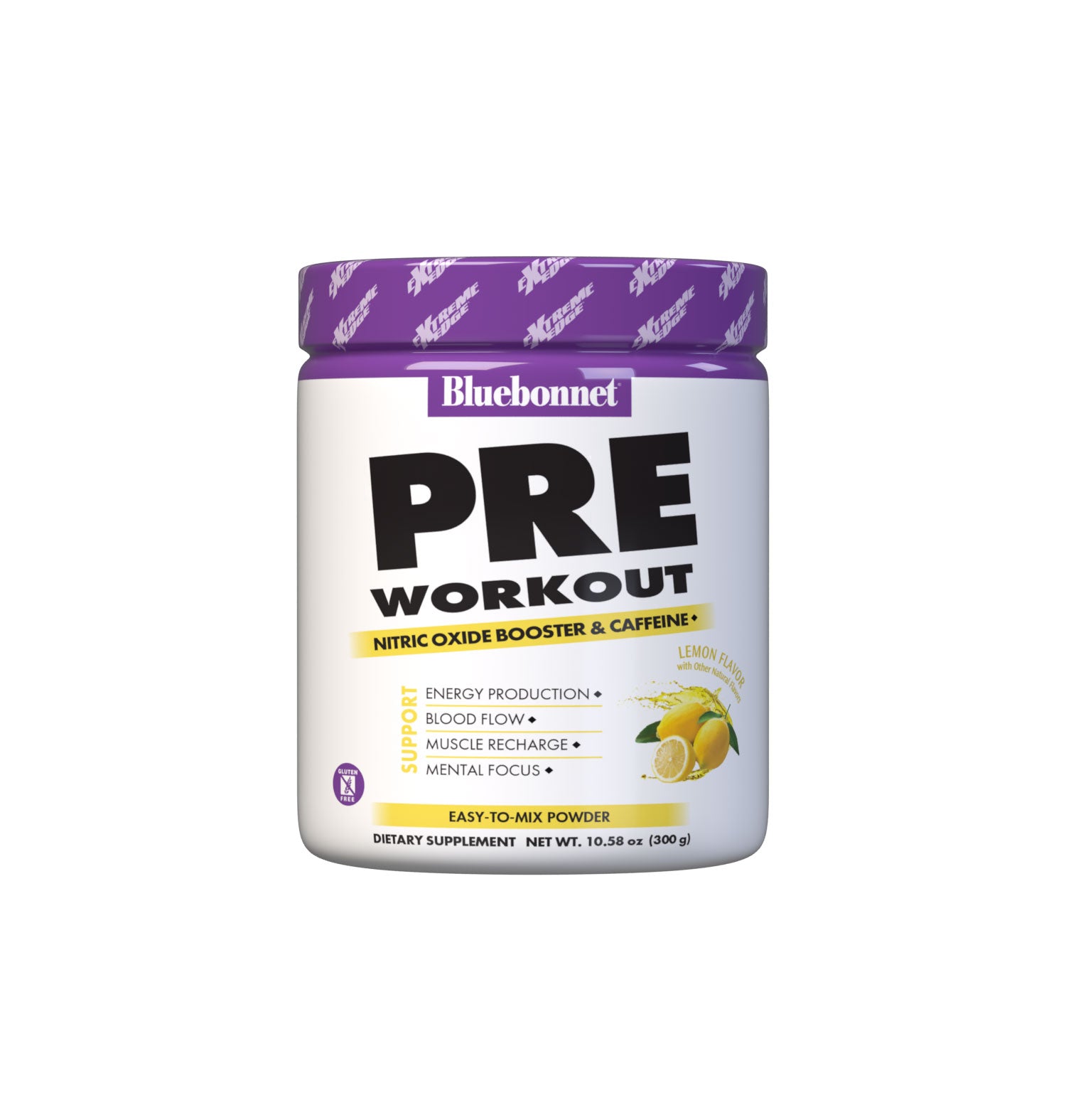Bluebonnet's Lemon Flavored Pre Workout powder is designed to be one of the most comprehensive, muscle recharging formulas ever created. This triple-turbo, super-charged formula generates high energy, sharpens mental concentration, and increases nitric oxide (NO) levels for greater blood flow and intense muscle pumps. #size_0.66 lb