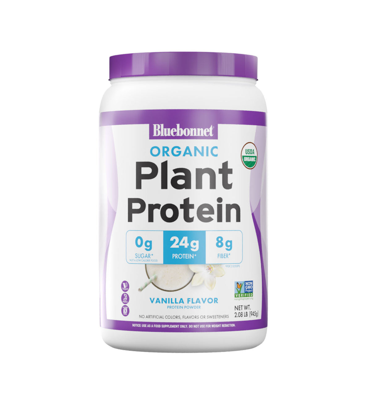 Bluebonnet’s Organic Plant Protein Chocolate flavored Powder provides significant quantities of sustainably harvested plant proteins: Organic sprouted whole grain brown rice protein concentrate, Organic yellow pea protein isolate, Organic chia sprout protein, Organic instantized quinoa seed protein. This unique blend of four powerful plant proteins collectively delivers a balance of all nine essential amino acids similar to high-quality animal protein. #Flavor+Size_Vanilla - 2 lbs