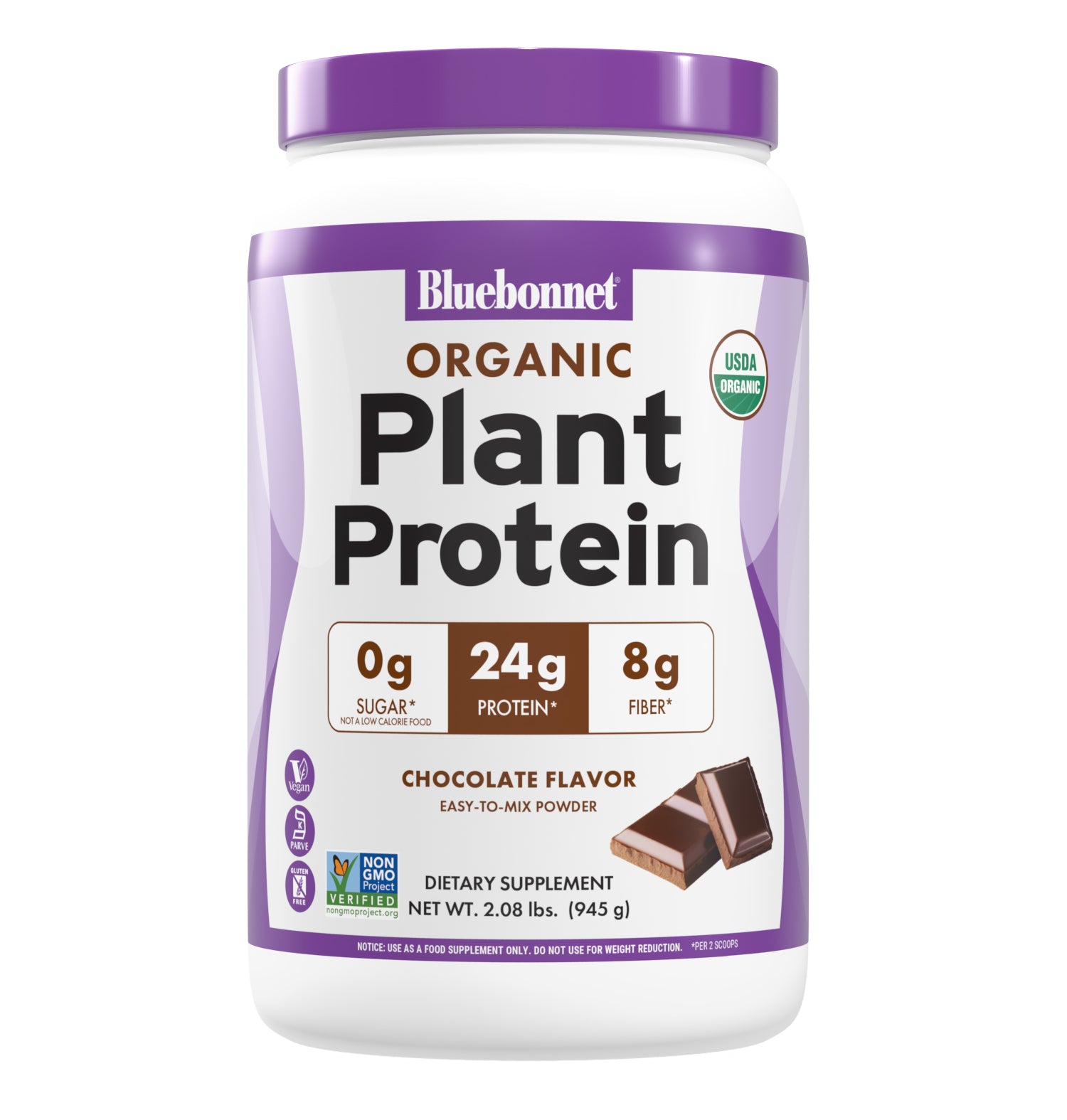 Bluebonnet’s Organic Plant Protein Chocolate flavored Powder delivers organic certified yellow pea and brown rice protein each sustainably grown and harvested at their nutritional peak to ensure quality and maximum nutritional density. Each two-scoop serving delivers 24 grams of plant-based protein to support optimal muscle growth and recovery. #Flavor_Chocolate