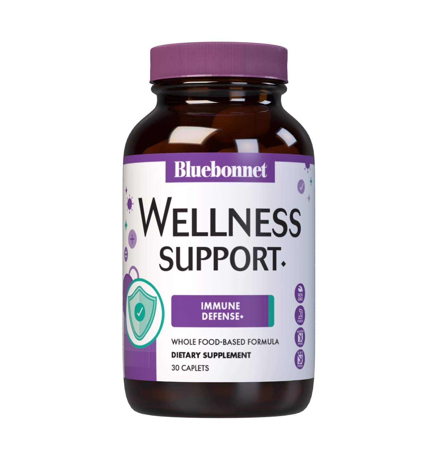 Bluebonnet’s Targeted Choice Wellness Support 30 Caplets are formulated with a complementary combination of non-GMO nutrients and sustainably sourced herbal extracts, such as vitamins A, C & D3, NAC, quercetin, zinc, andrographis, astragalus, elderberry, odor-less garlic, olive leaf, stinging nettle and turmeric. #size_30 count