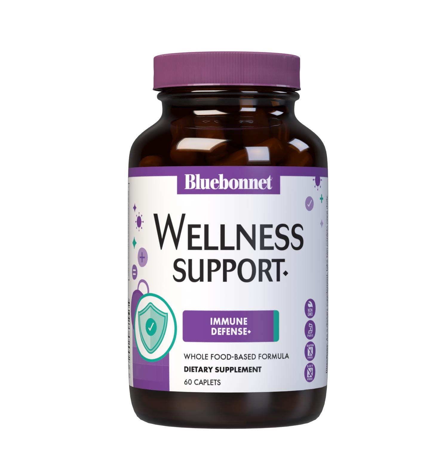 Bluebonnet’s Targeted Choice Wellness Support 30 Caplets are formulated with a complementary combination of non-GMO nutrients and sustainably sourced herbal extracts, such as vitamins A, C & D3, NAC, quercetin, zinc, andrographis, astragalus, elderberry, odor-less garlic, olive leaf, stinging nettle and turmeric.  #size_60 count