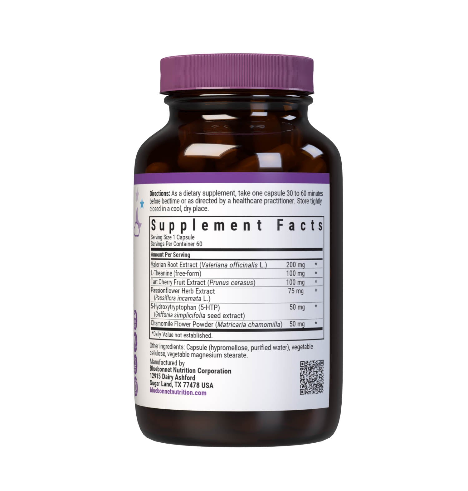 Bluebonnet’s Targeted Choice Sleep Support 60 Vegetable Capsules are specially formulated with a unique blend of whole food nutrients, amino acids and herbal extracts to help promote restful sleep for those affected by occasional sleeplessness. Supplement facts panel. #size_60 count
