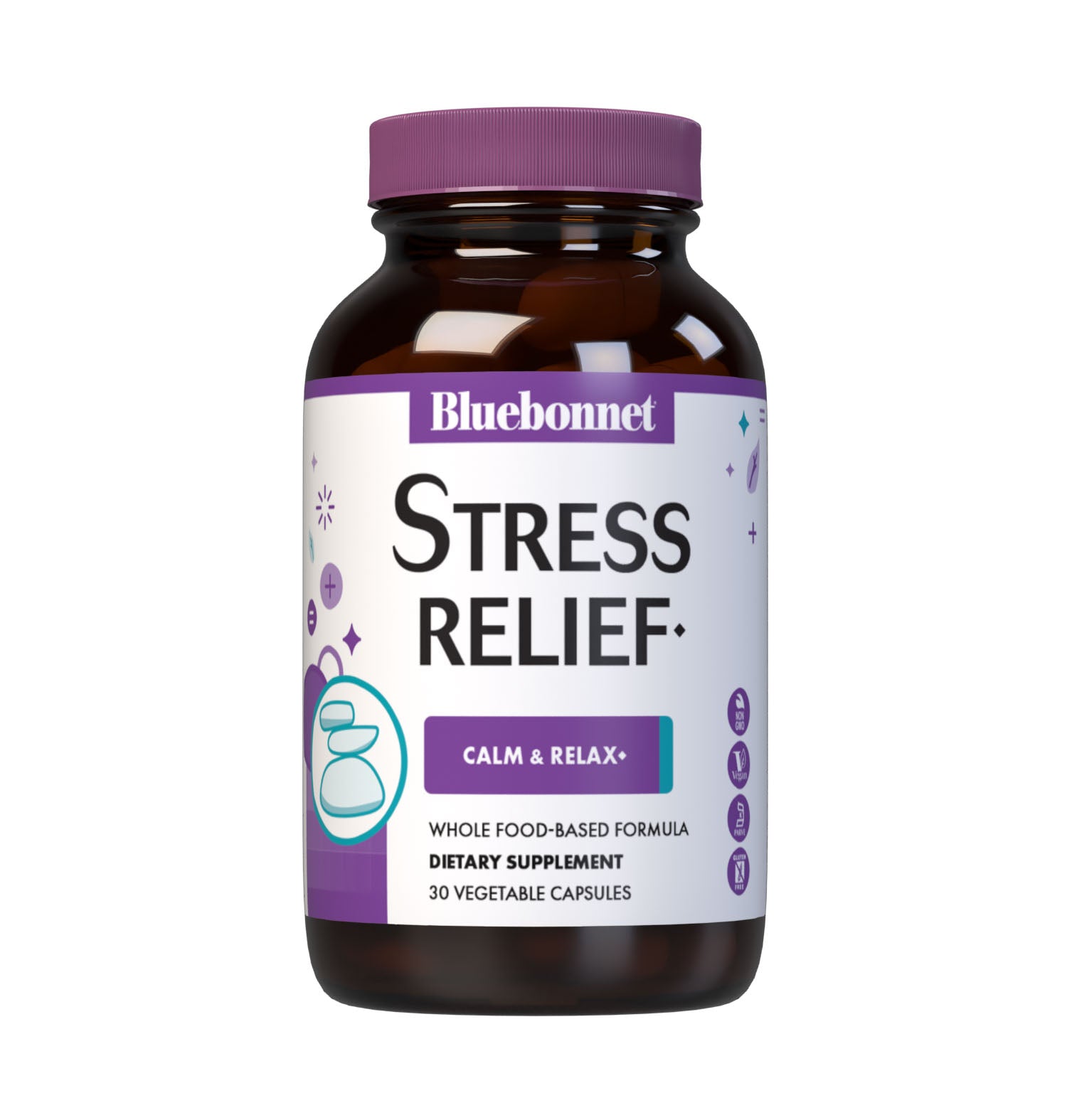 Bluebonnet’s Targeted Choice Stress Relief 30 Vegetable Capsules are specially formulated with a unique blend of sustainably harvested or wildcrafted herbal extracts, along with the amino acid derivative, L-theanine, to help the body and mind adapt and cope with occasional stressors while promoting an overall sense of relaxation. #size_30 count