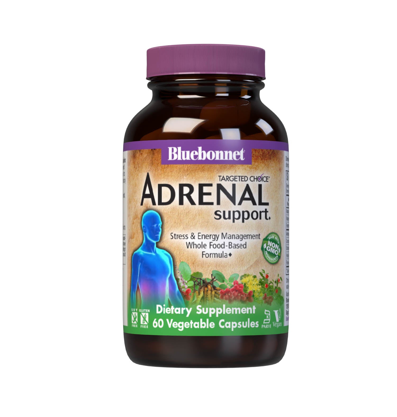 Bluebonnet’s Targeted Choice Adrenal Support 60 Vegetable Capsules are specially formulated with a unique blend of sustainably harvested or wildcrafted herbal extracts that help promote a healthy response to stress while also maintaining healthy energy levels. Essential nutrients important for the normal production of adrenal hormones were also incorporated to optimize adrenal gland function critical to helping the body adapt to stress in a balanced way. #size_60 count