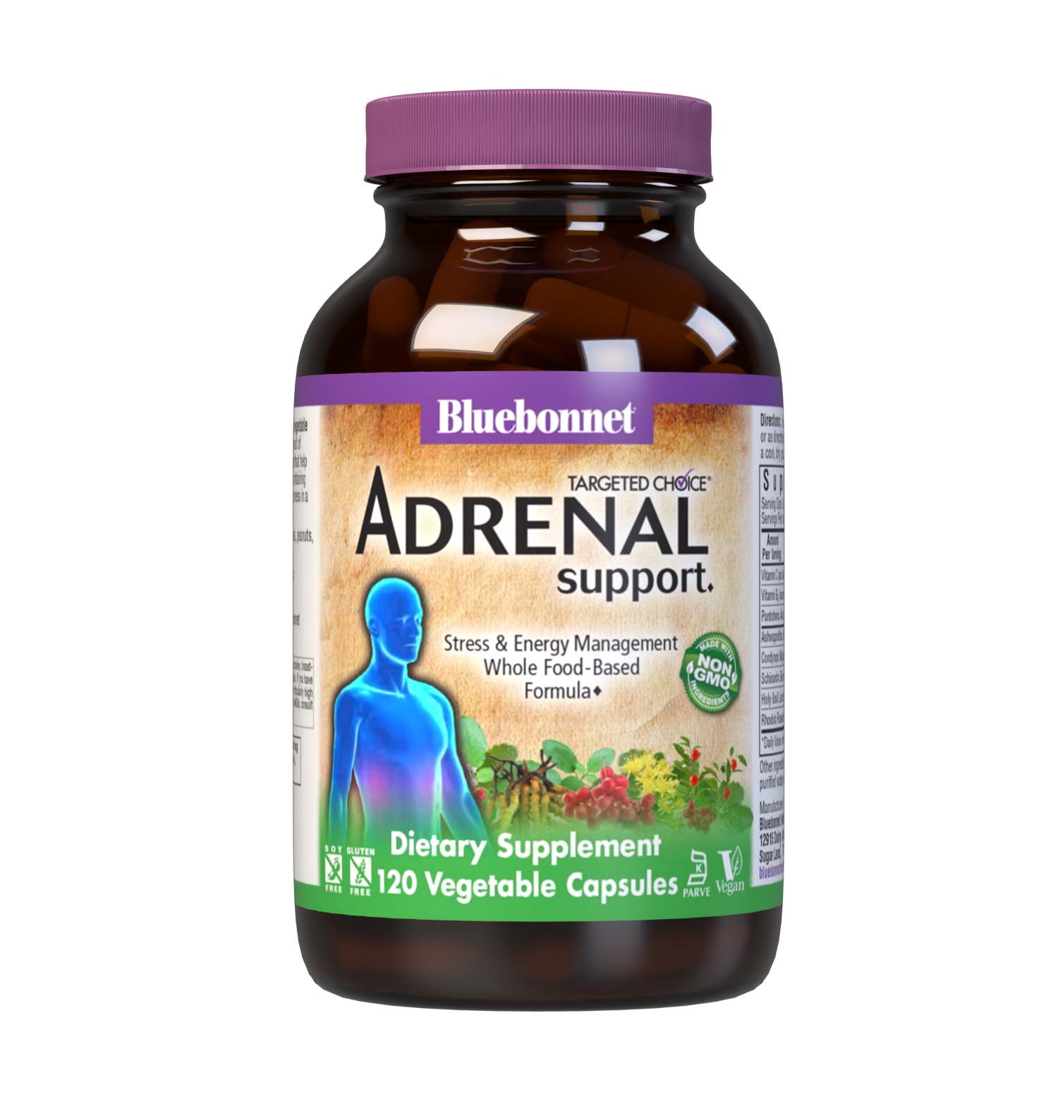 Bluebonnet’s Targeted Choice Adrenal Support 120 Vegetable Capsules are specially formulated with a unique blend of sustainably harvested or wildcrafted herbal extracts that help promote a healthy response to stress while also maintaining healthy energy levels. Essential nutrients important for the normal production of adrenal hormones were also incorporated to optimize adrenal gland function critical to helping the body adapt to stress in a balanced way. #size_120 count
