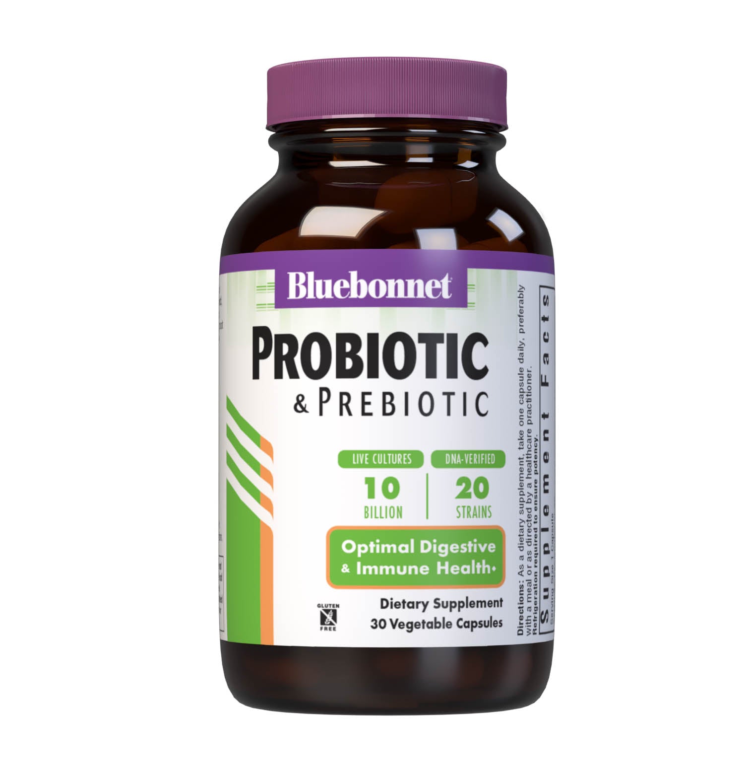 Bluebonnet’s Probiotic & Prebiotic 30 Vegetable Capsules are formulated with 10 billion viable cultures from 20 DNA-verified, scientifically supported strains. This unique, science-based probiotic formula includes the prebiotic inulin from chicory root extract, to assist the growth of friendly bacterium in the gut. #size_30 count