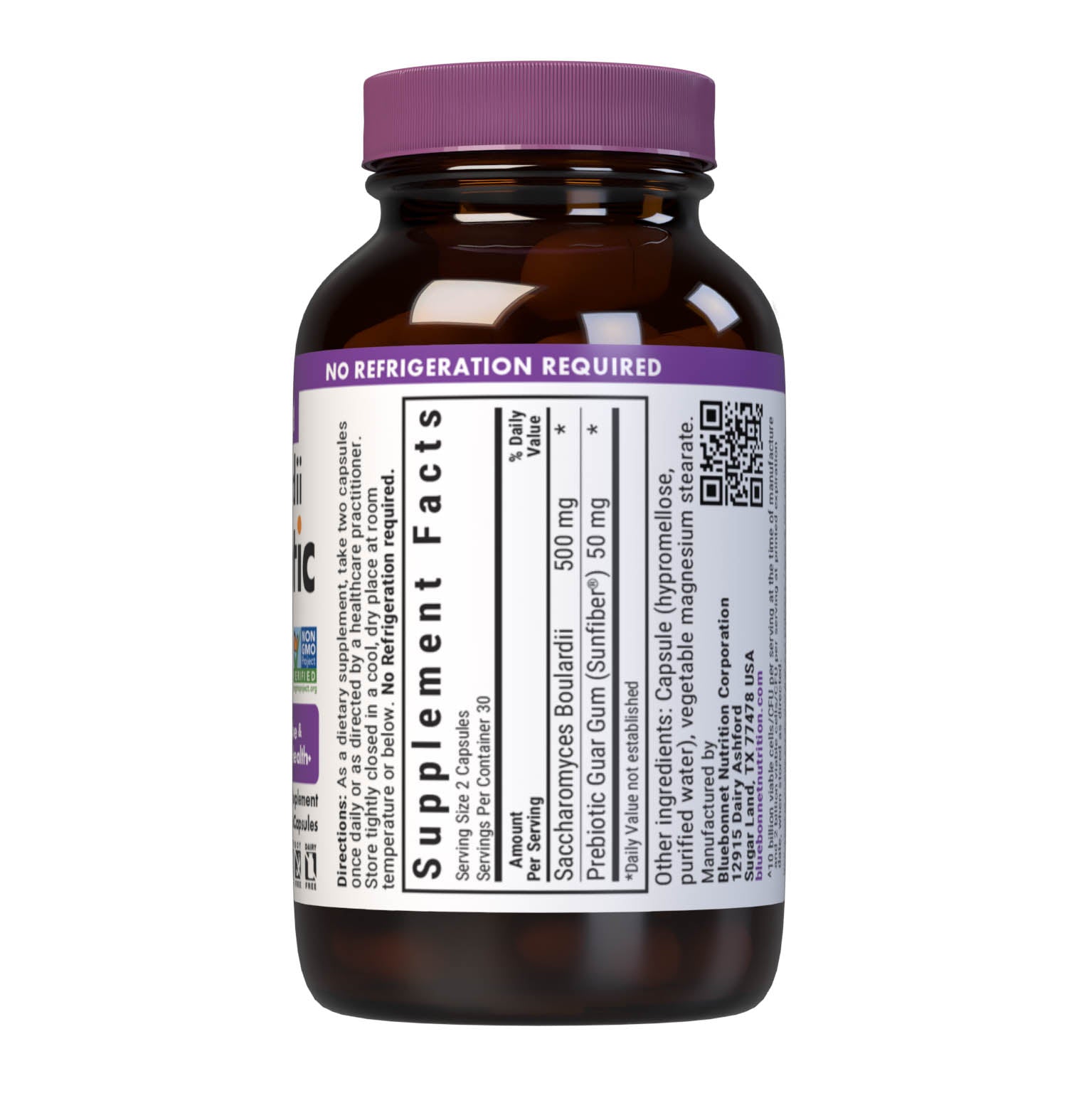 Bluebonnet's S. Boulardii Probiotic vegetable capsules are formulated with yeast-based probiotic saccharomyces boulardii. Saccharomyces boulardii supports a healthy gut flora balance, immune health, and occasional digestive upset. Prebiotic Sunfiber was also incorporated to assist the growth of friendly bacteria in the gut. Supplement facts panel. #size_30 count