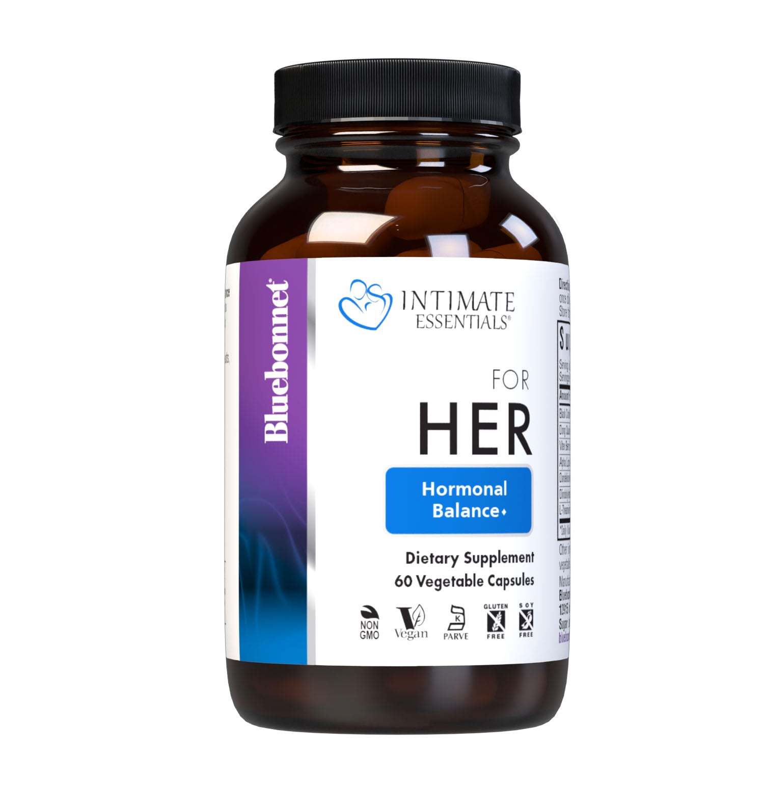 Bluebonnet’s Intimate Essentials® For Her Hormonal Balance Capsules are specially formulated to help boost a woman’s sexual energy and youthful vibrance by balancing hormones during PMS and menopause. Available in easy-to-swallow vegetable capsules for maximum assimilation and absorption. #size_60 count