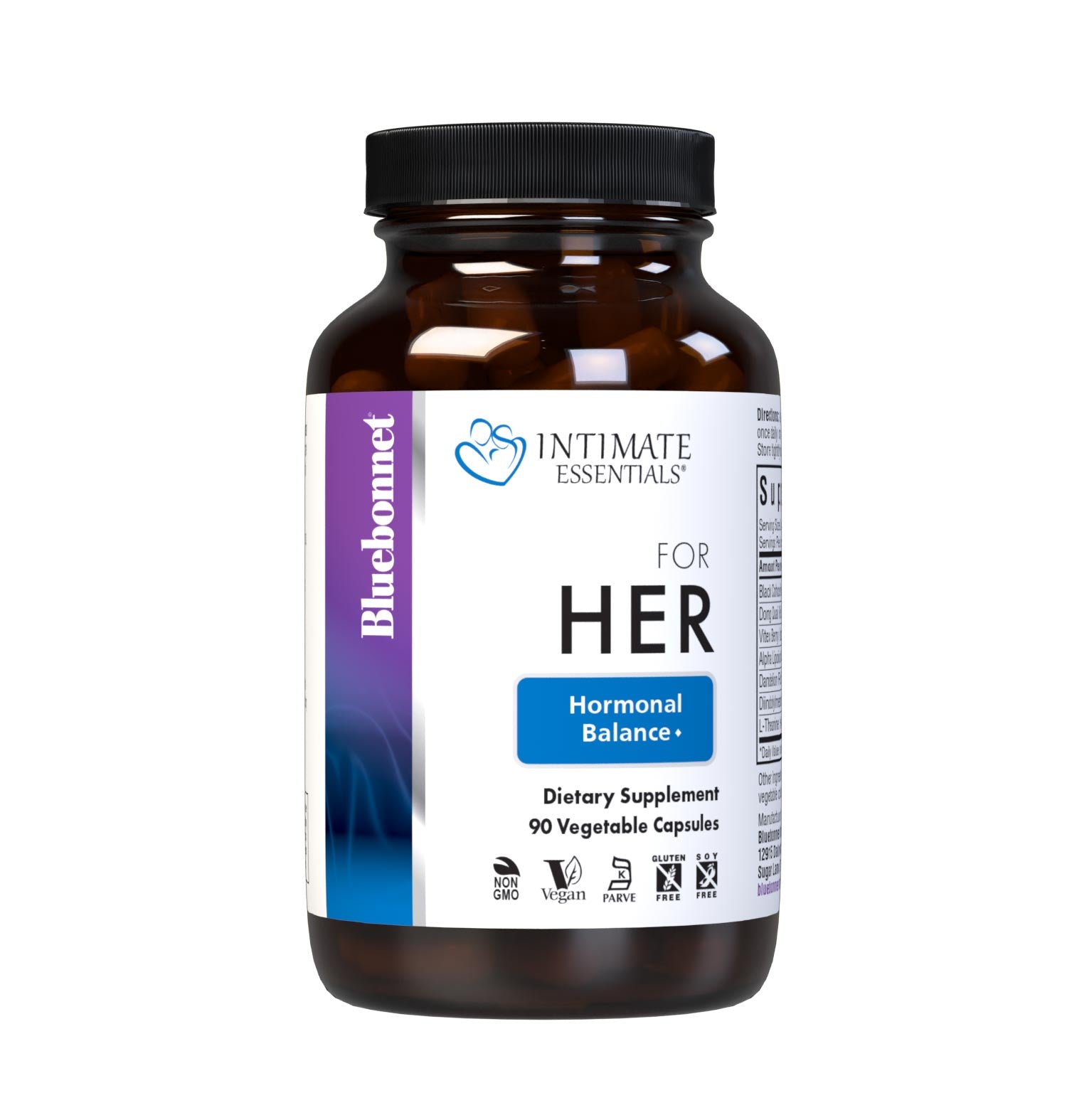 Bluebonnet’s Intimate Essentials® For Her Hormonal Balance Capsules are specially formulated to help boost a woman’s sexual energy and youthful vibrance by balancing hormones during PMS and menopause. Available in easy-to-swallow vegetable capsules for maximum assimilation and absorption. #size_90 count