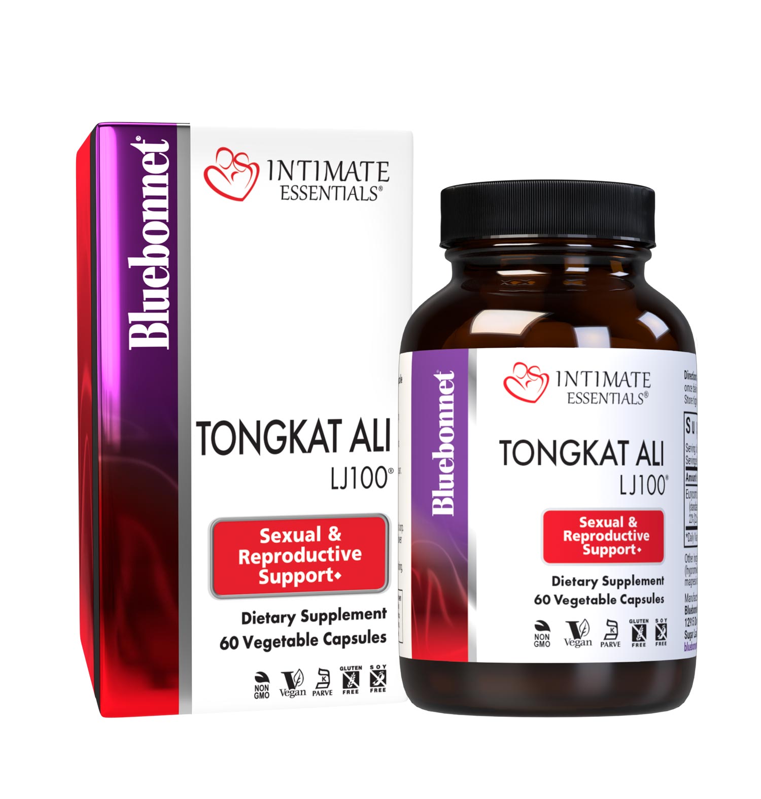 Bluebonnet’s Intimate Essentials Tongkat Ali LJ100 60 pill count bottle comes in box. #size_60 count