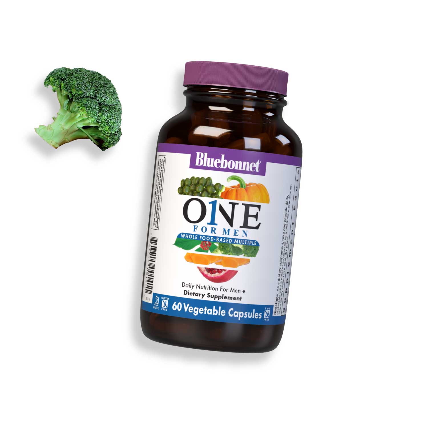 Bluebonnet's ONE for MEN whole food based multiple, 60 vegetable capsules bottle