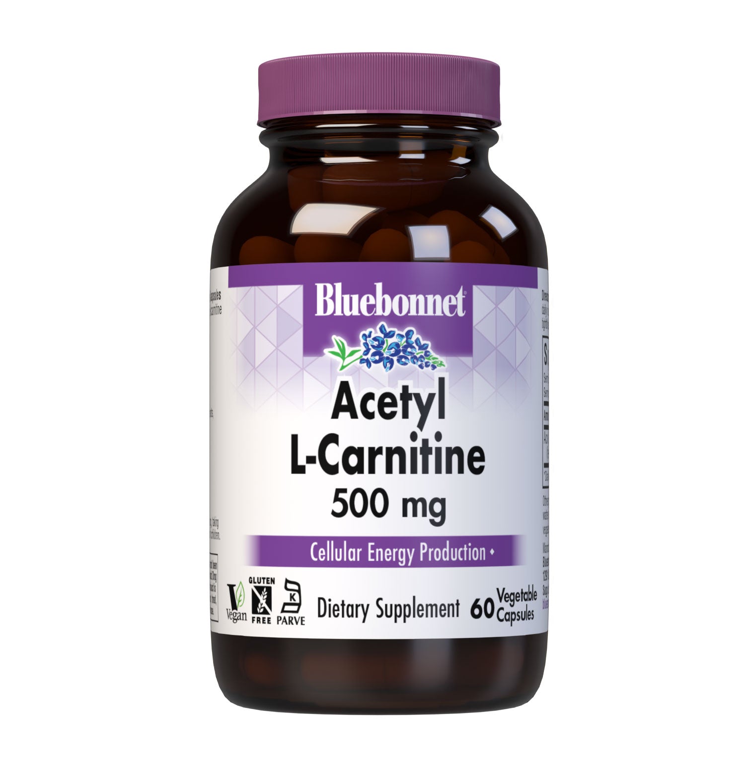 Bluebonnet’s Acetyl L-Carnitine 500 mg 60 Vegetable Capsules are formulated with the free-form amino acid acetyl L-carnitine HCI in its crystalline form which may support cellular energy production. #size_60 count
