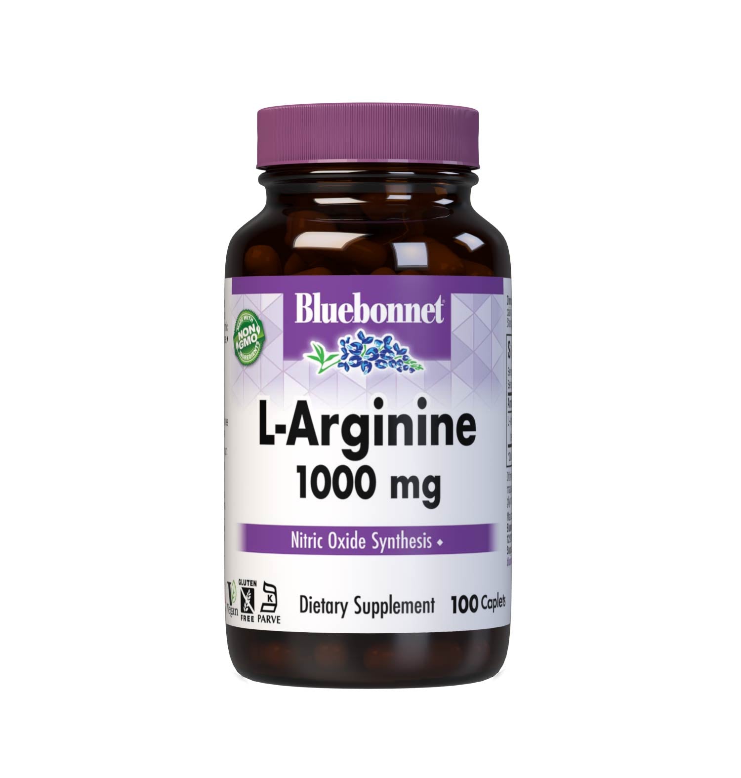 Bluebonnet’s L-Arginine 1000 mg 100 caplets are formulated with the free-form amino acid L-arginine in its crystalline form from Ajinomoto, which supports nitric oxide synthesis and men’s health/performance. #size_100 count