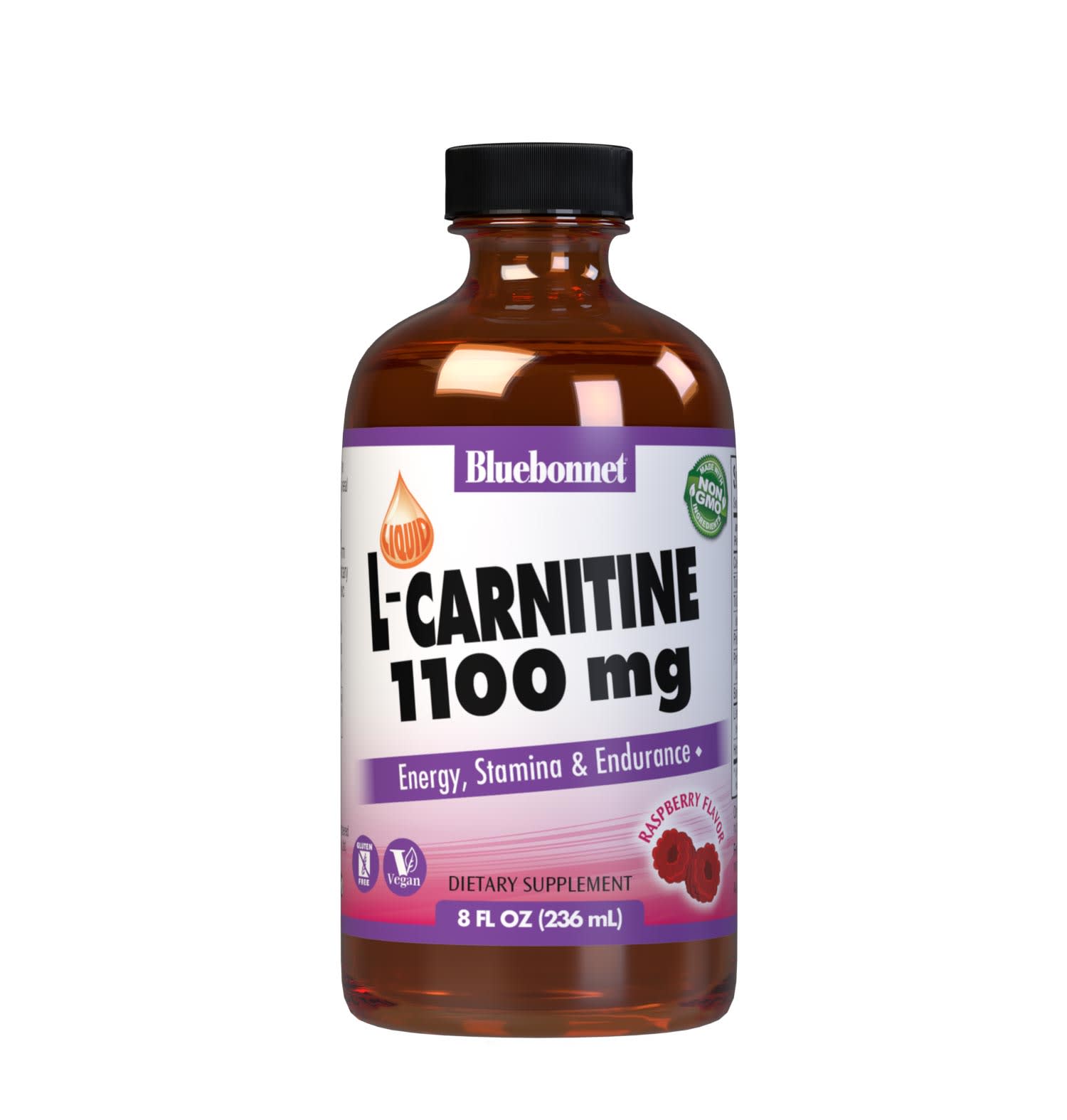 Bluebonnet's Liquid L-Carnitine 1100 mg is formulated with free-form L-carnitine from Lonza along with complementary ingredients, hydroxycitric acid and pantothenic acid to enhance energy production, stamina and endurance for an optimal workout. #size_8 fl oz