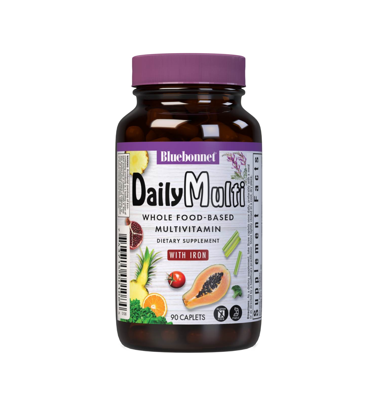 Bluebonnet’s DailyMulti Formula 90 caplets is a whole-food based multivitamin & multimineral dietary supplement that is gluten-free, enriched with super whole food concentrates, as well as providing a perfect blend of plant source nutrients, plant oils, herbs, vitamins, minerals, antioxidants, enzymes and a phytonutrient sprout blend. #size_90 count 