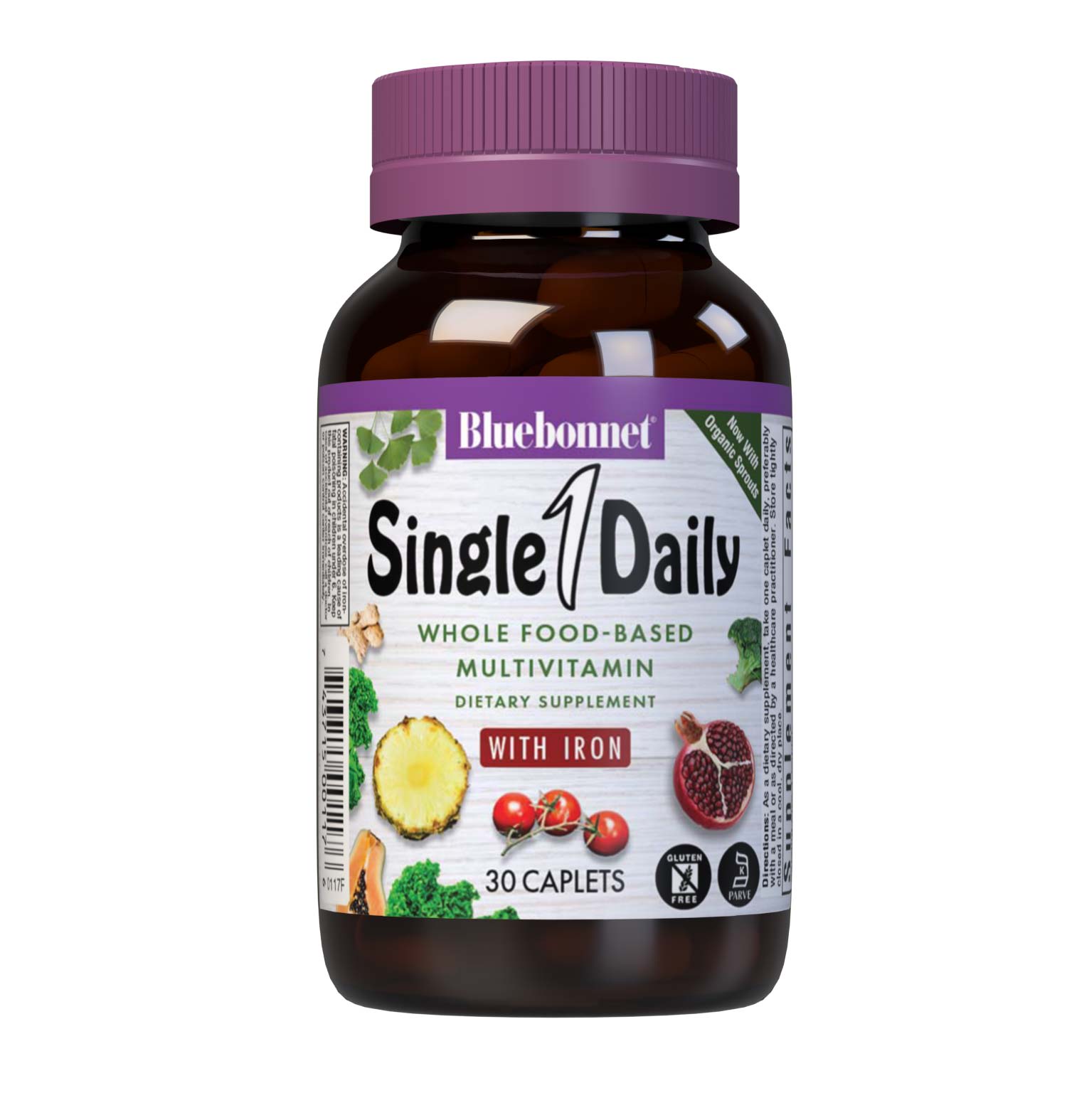 SingleDaily Multiple (With Free) 30 caplets whole food-based formula offers essential vitamins, minerals and enzymes from unique, kosher-certified, plant-based ingredients, such as adaptogenic and immune-boosting herbs, greens from nutrient-dense spirulina, chlorella and chlorophyll, lycopene from tomatoes and potent anti-aging antioxidants from pomegranate fruit. #size_30 count