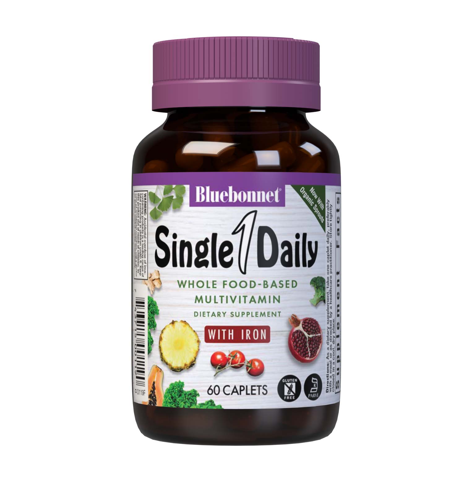 SingleDaily Multiple (With Free) 60 caplets whole food-based formula offers essential vitamins, minerals and enzymes from unique, kosher-certified, plant-based ingredients, such as adaptogenic and immune-boosting herbs, greens from nutrient-dense spirulina, chlorella and chlorophyll, lycopene from tomatoes and potent anti-aging antioxidants from pomegranate fruit. #size_60 count