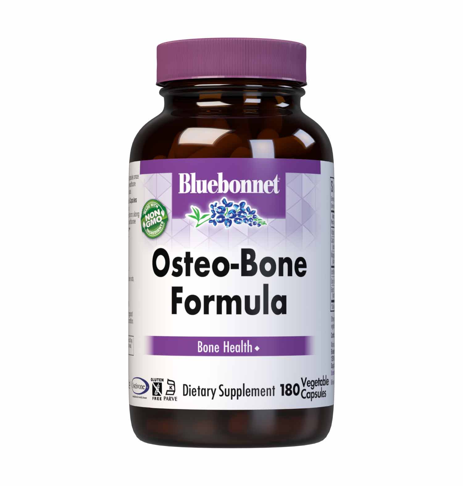 Bluebonnet’s Osteo-Bone Formula 180 Vegetable Capsules are formulated with a special blend of calcium, magnesium, vitamin D3 and the trace mineral boron. Also formulated with Ostivone Ipriflavone and non-GMO soy isoflavone extract. Supplying the soy isoflavones Genistein, Genistin, Daidzein, Daidzin, Glycitein and Glycitin.  #size_180 count