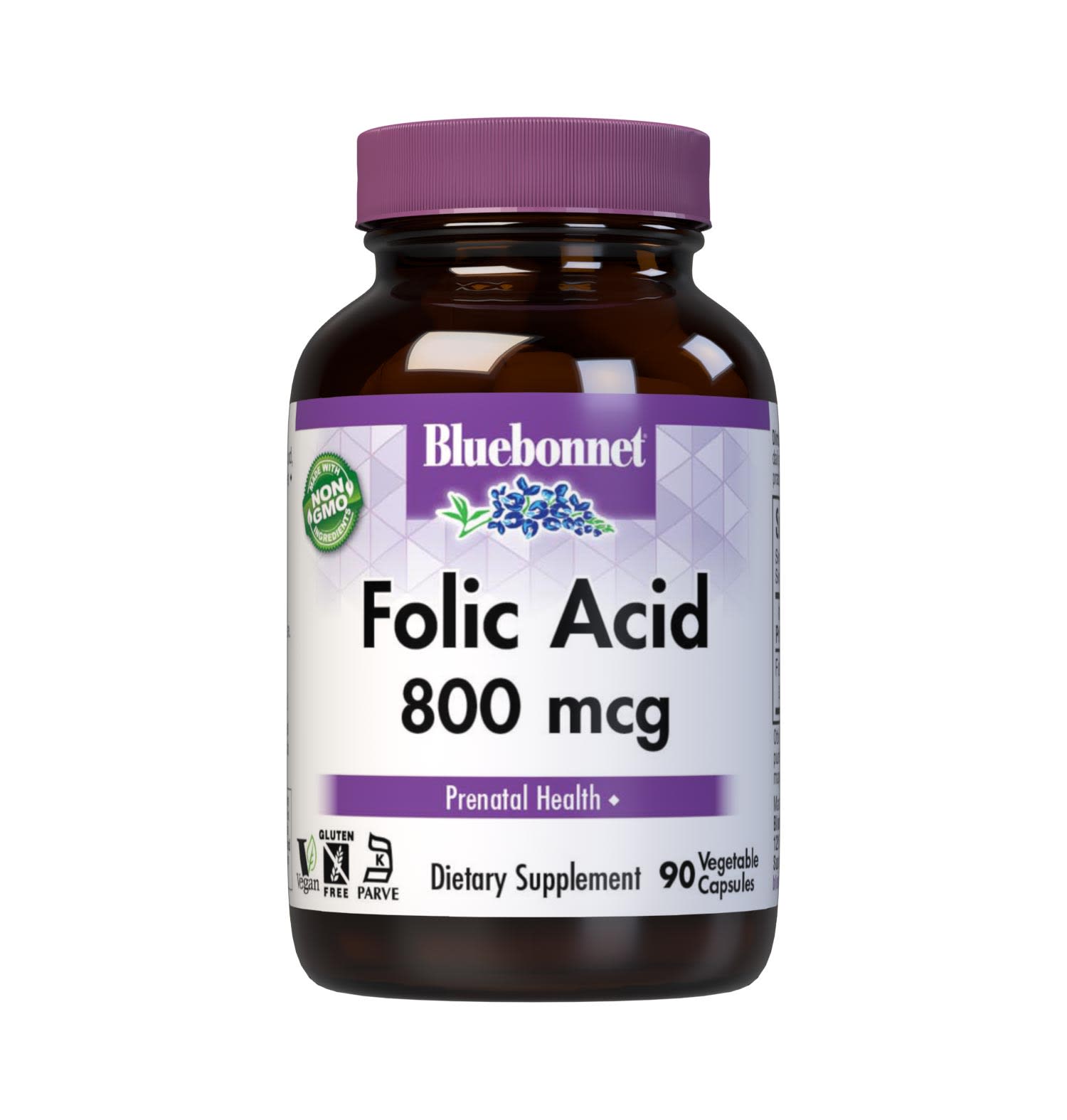 Bluebonnet’s Folic Acid 800 mcg Vegetable Capsules are formulated with folate in its crystalline form which may help support neural tube development. #size_90 count