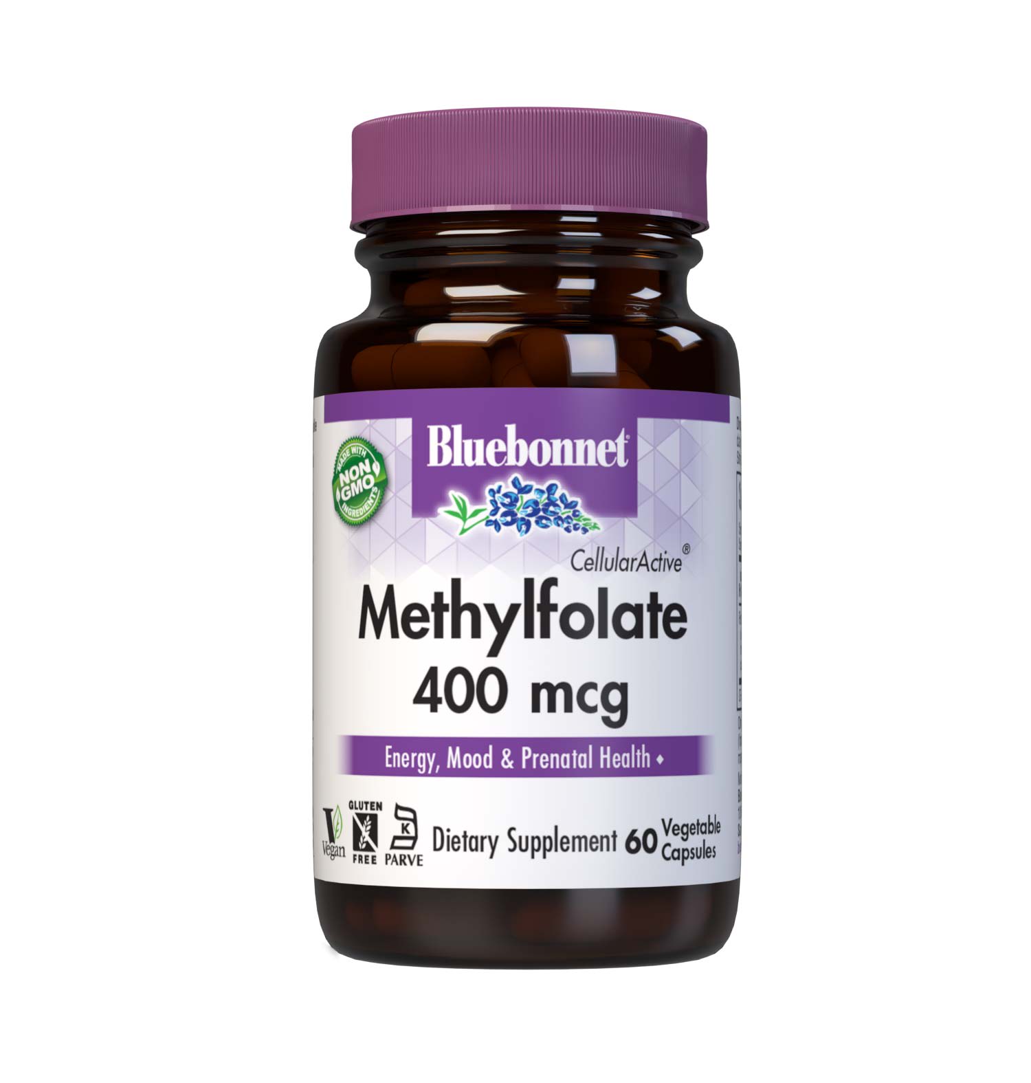 Bluebonnet’s CellularActive Methylfolate 400 mcg Vegetable Capsules are formulated with Quatrefolic, a patented and clinically studied coenzyme form of folate for prenatal health, energy and vitality, as well as mood support. #size_60 count