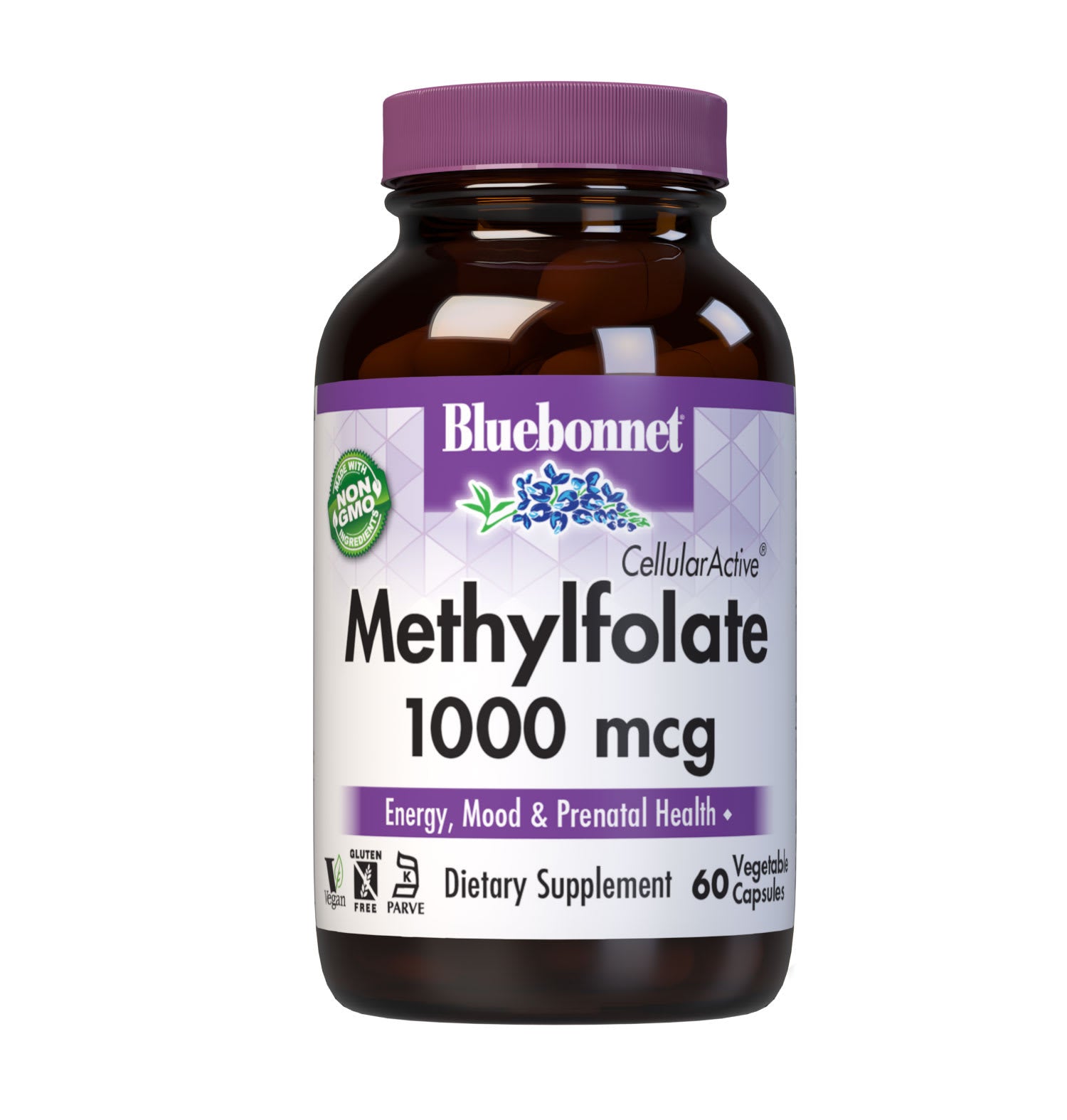 Bluebonnet’s CellularActive Methylfolate 1000 mcg Vegetable Capsules are formulated with Quatrefolic, a patented and clinically studied coenzyme form of folate for prenatal health, energy and vitality, as well as mood support. #size_60 count