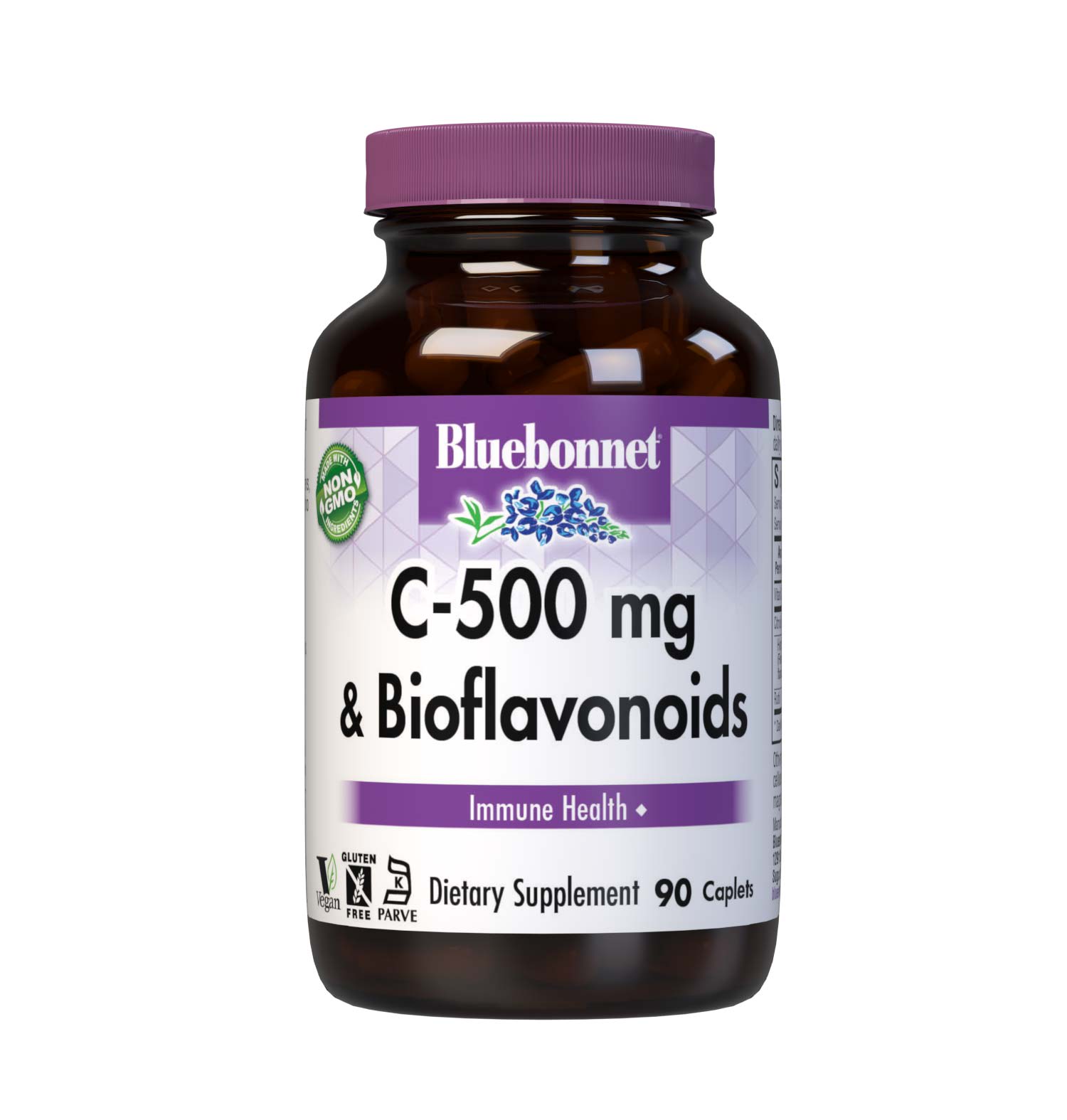 Bluebonnet’s C-500 mg & Bioflavonoids 90 Caplets are formulated with vitamin C from L-ascorbic acid that is (IP) identity-preserved and non-GMO with citrus bioflavonoids from oranges, lemons, tangerines, grapefruits and limes to help support immune health. #size_90 count