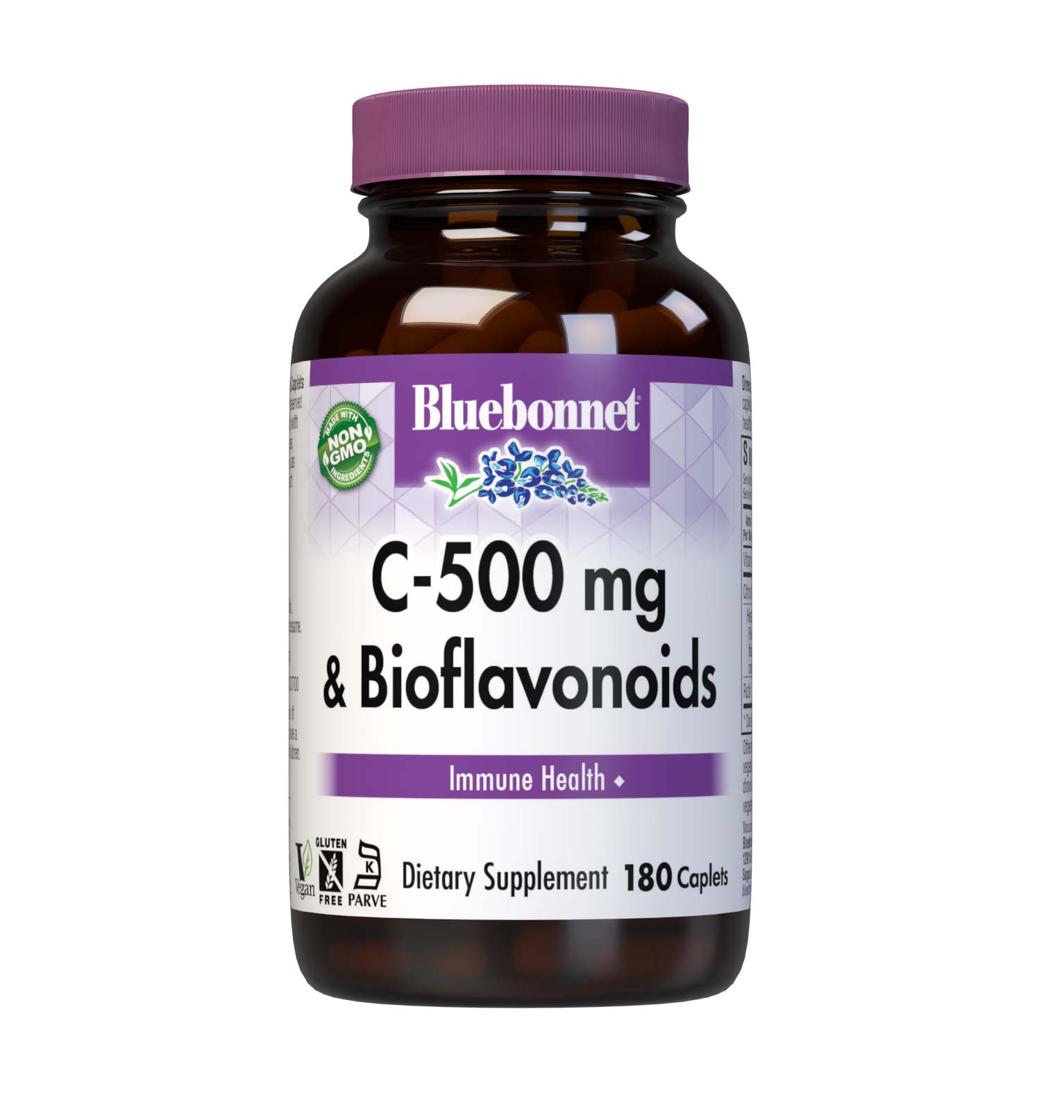 Bluebonnet’s C-500 mg & Bioflavonoids 180 Caplets are formulated with vitamin C from L-ascorbic acid that is (IP) identity-preserved and non-GMO with citrus bioflavonoids from oranges, lemons, tangerines, grapefruits and limes to help support immune health. #size_180 count
