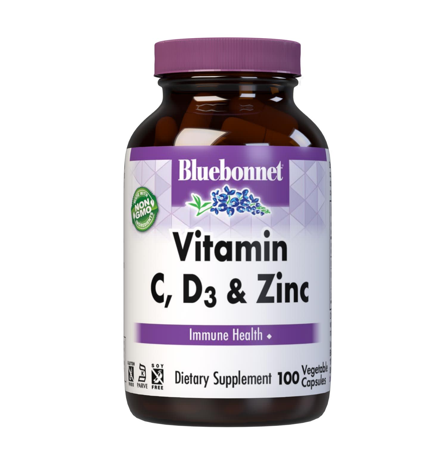 Bluebonnet’s Vitamin C, D3 & Zinc 100 Vegetable Capsules are specially formulated with antioxidants and immune nutrients-vitamin C, vitamin D3 and zinc to support immune health and well being.  #size_100 count