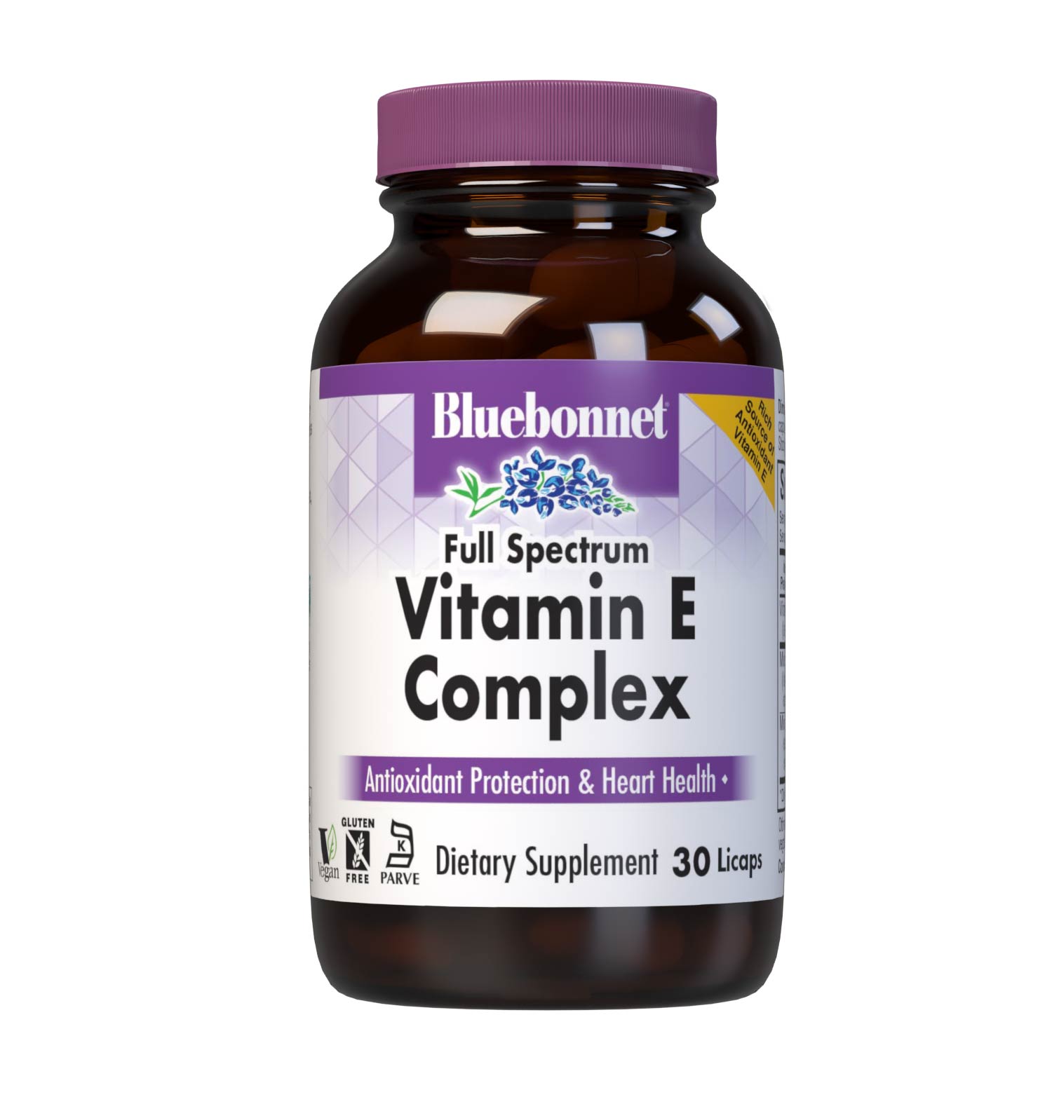 Bluebonnet’s Full Spectrum Vitamin E Complex 30 Licaps are specially formulated with d-alpha tocopherol and full spectrum tocopherol isomers (alpha, beta, delta and gamma) and tocotrienol isomers (alpha, beta, delta and gamma) from sustainably sourced, non-hydrogenated palm oil from Malaysia, which enforces strict environmental regulations. #size_30 count