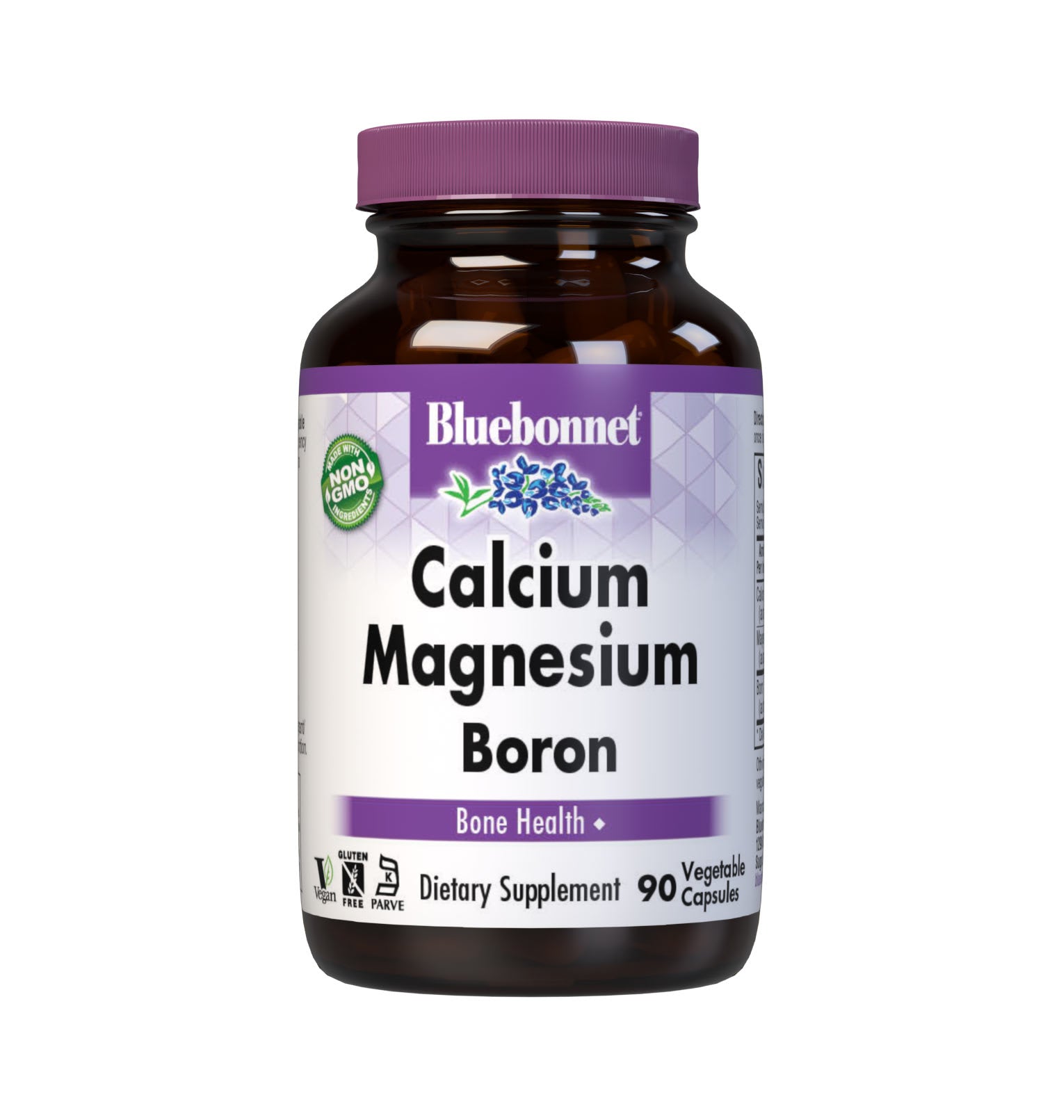 Bluebonnet's Calcium Magnesium Boron 90 Vegetable Capsules are specially formulated with a high potency combination of calcium, magnesium and the trace mineral boron for strong, healthy bones. #size_90 count