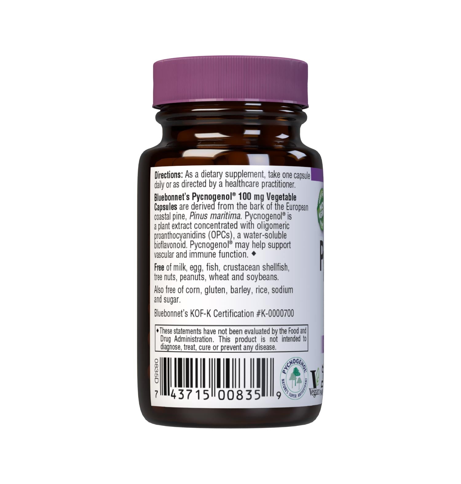 Bluebonnet’s Pycnogenol 100 mg 30 Vegetable Capsules are derived from the bark of the European coastal pine, Pinus maritima. Pycnogenol is a plant extract concentrated with oligomeric proanthocyanidins (OPCs), a water-soluble bioflavonoid. Pycnogenol may help support vascular and immune function. Description panel. #size_30 count