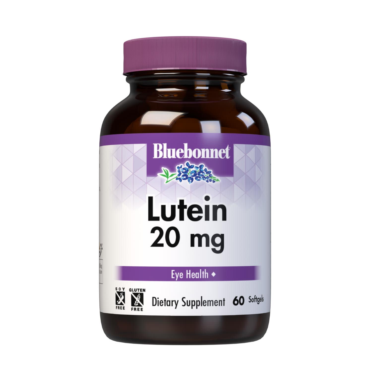 Bluebonnet’s Lutein 20 mg 60 Softgels are formulated with lutein and zeaxanthin from marigold flower extract. Lutein and zeaxanthin are carotenoids found in fruits and vegetables that support optimal eye health. Description panel. #size_60 count