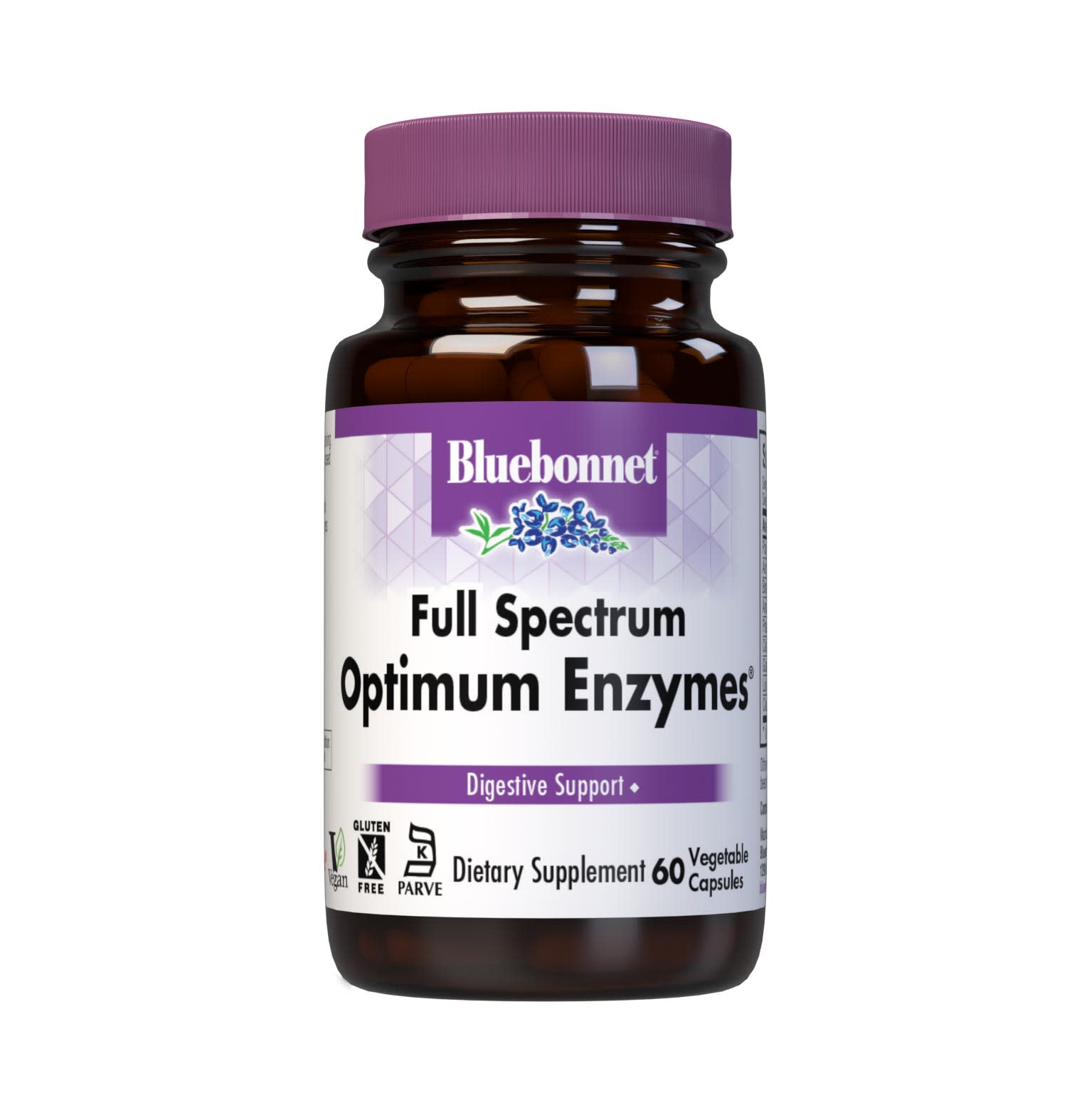 Bluebonnet’s Full Spectrum Optimum Enzymes 60 Vegetable Capsules are formulated with a combination of plant-based enzymes that help support the breakdown of protein, carbohydrates, and fats for digestive health. #size_60 count
