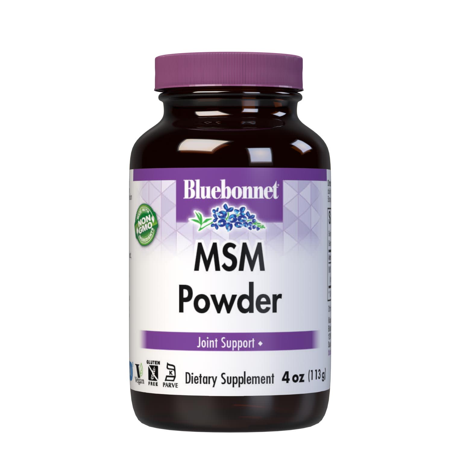 Bluebonnet’s MSM Powder is formulated with patented and clinically studied OptiMSM (methylsulfonylmethane), a non-toxic form of active sulfur that helps support the formation of healthy connective tissues for better joint health. #size_4 oz