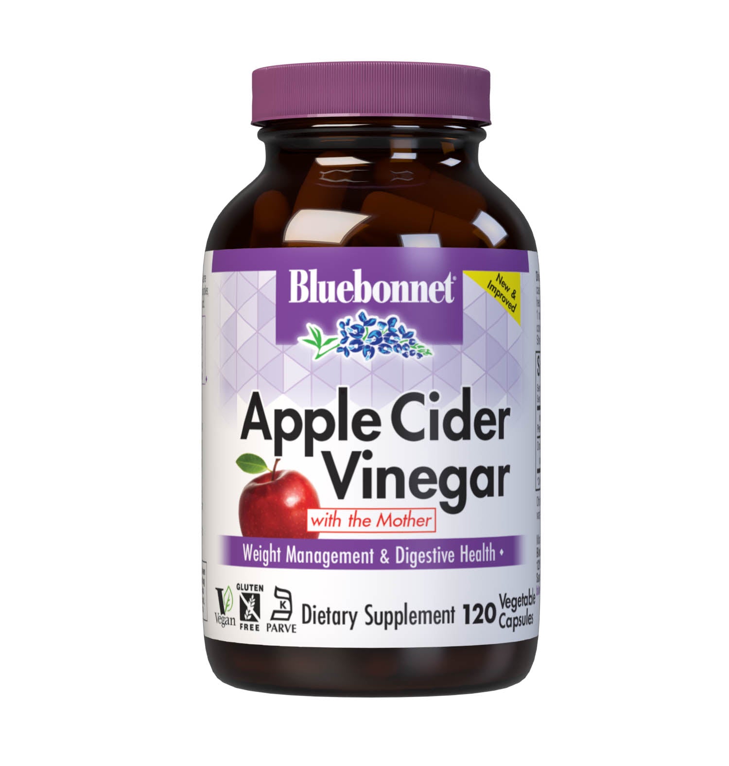 Bluebonnet’s Apple Cider Vinegar with the Mother 120 Vegetable Capsules are carefully crafted from cold-pressed juice of organic apples, which has been fermented and standardized for acetic acid to support weight management and digestive health. #size_120 count