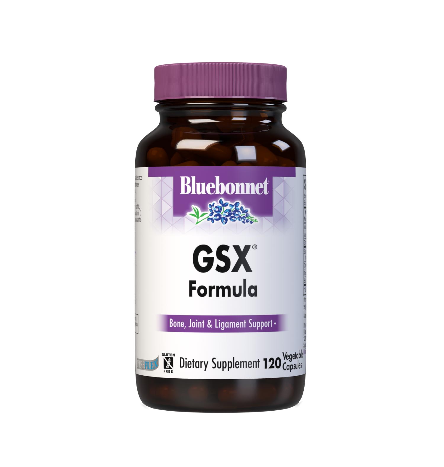Bluebonnet’s GSX® Formula Vegetable Capsules are formulated with a combination of glucosamine sulfate, chondritin sulfate, and sea cucumber along with vitamin C and B6, zinc picolinate, and pineapple sourced bromelain to help support bone, joint and ligament health. #size_120 count