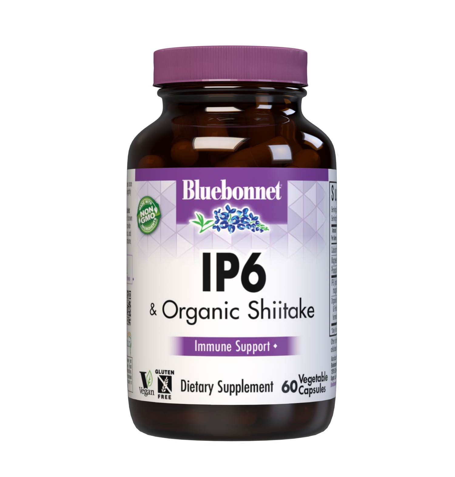 Bluebonnet’s IP6 & Organic Shiitake 60 Vegetable Capsules are specially formulated with a complementary blend of brown rice extract and organic shiitake mushrooms, which provide an inherent source of minerals, beta-glucans, prebiotics, and an array of cellular protective nutrients including glutathione, as well as SOD (superoxide dismutase). #size_60 count