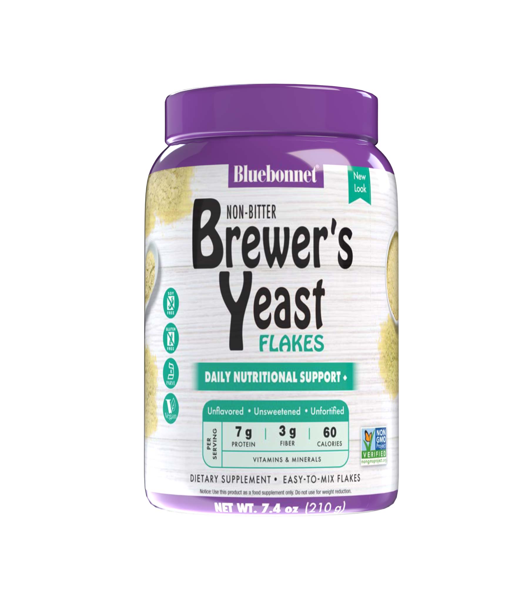 Bluebonnet’s Brewer's Yeast Flakes is formulated with a select strain of Saccharomyces cerevisiae that is grown on certified non-GMO sugar beet molasses instead of the typical grain-derived brewer’s yeast that is recovered from the beer-brewing process. Premium brewer’s yeast provides a toasted, non-bitter, savory flavor without any artificial sweeteners, colors, or flavors and can be incorporated into any recipe to improve texture and nutritional value. #size_7.4 oz