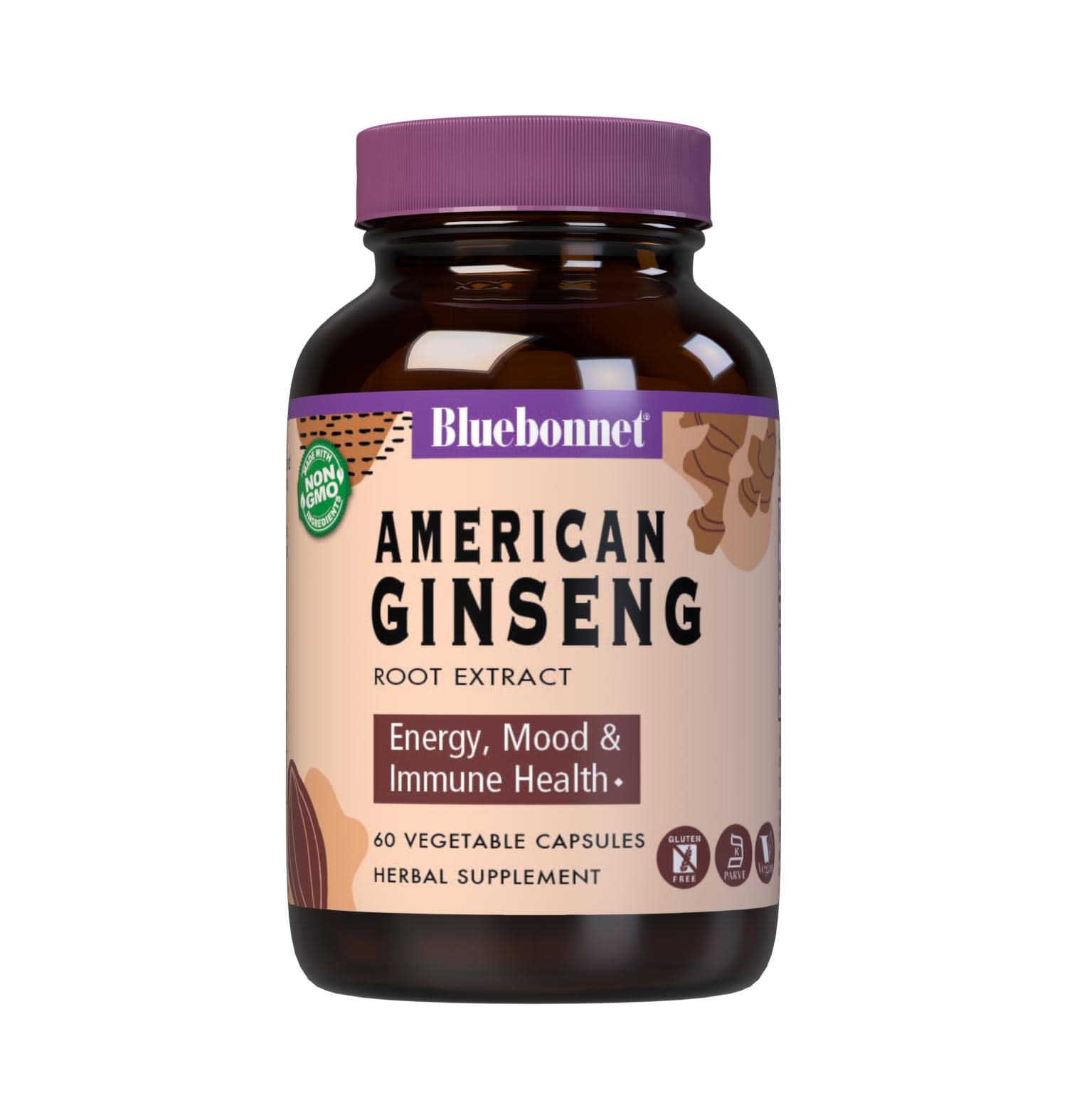 Bluebonnet’s Standardized American Ginseng Root Extract 60 Vegetable Capsules provide a standardized extract of ginsenosides, the most researched active constituents found in American ginseng root. A clean and gentle water-based extraction method is employed to capture and preserve American ginseng’s most valuable components. #size_60 count