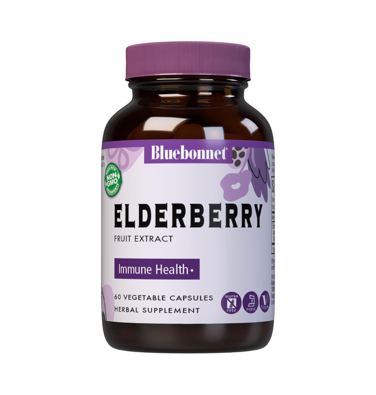 Bluebonnet’s Elderberry Fruit Extract 60 Vegetable Capsules contain a standardized extract of polyphenols, the most researched active constituents found in elderberry, which may help support immune health. A clean and gentle water-based extraction method is employed to capture and preserve elderberry’s most valuable components. #size_60 count