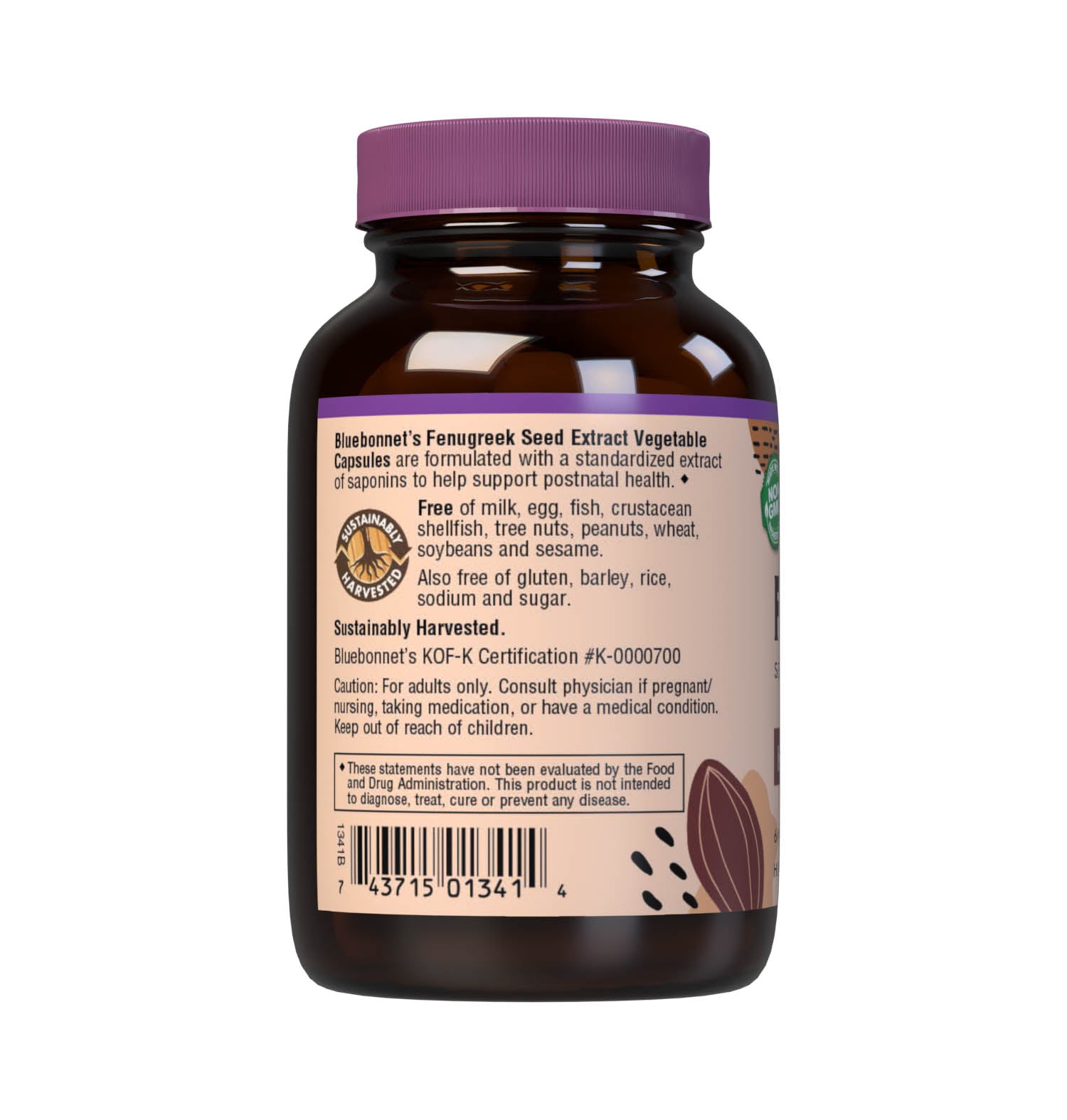 Bluebonnet’s Fenugreek Seed Extract 60 Vegetable Capsules provide a standardized extract of total saponins, the most researched active constituents found in fenugreek. A clean and gentle water-based extraction method is employed to capture and preserve fenugreek’s most valuable components. Description panel. #size_60 count
