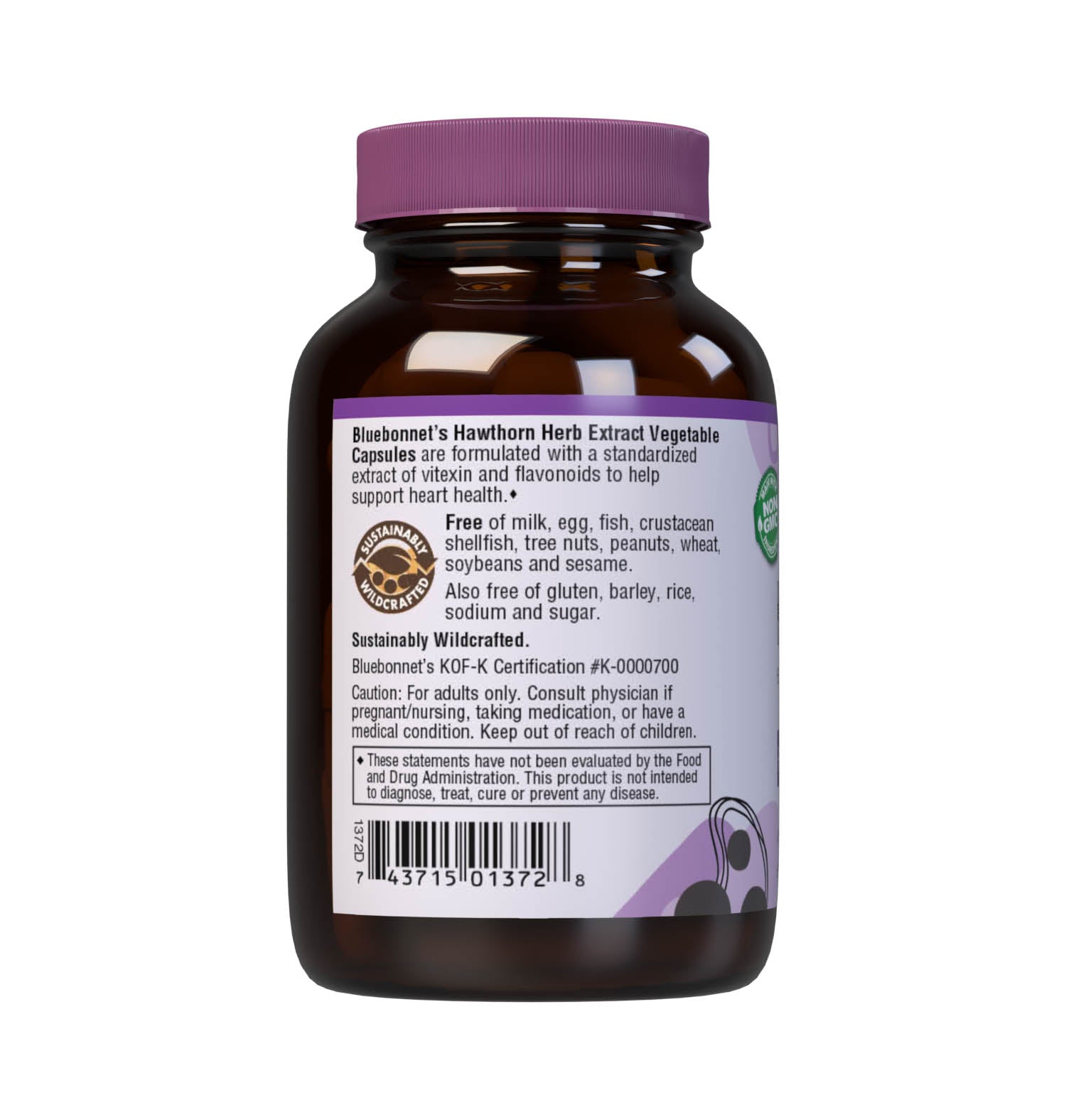 Bluebonnet’s Hawthorn Herb Extract 60 Vegetable Capsules contain a standardized extract of flavonoids and vitexin, the most researched active constituents found in hawthorn. A clean and gentle water-based extraction method is employed to capture and preserve hawthorn’s most valuable components. Description panel. #size_60 count