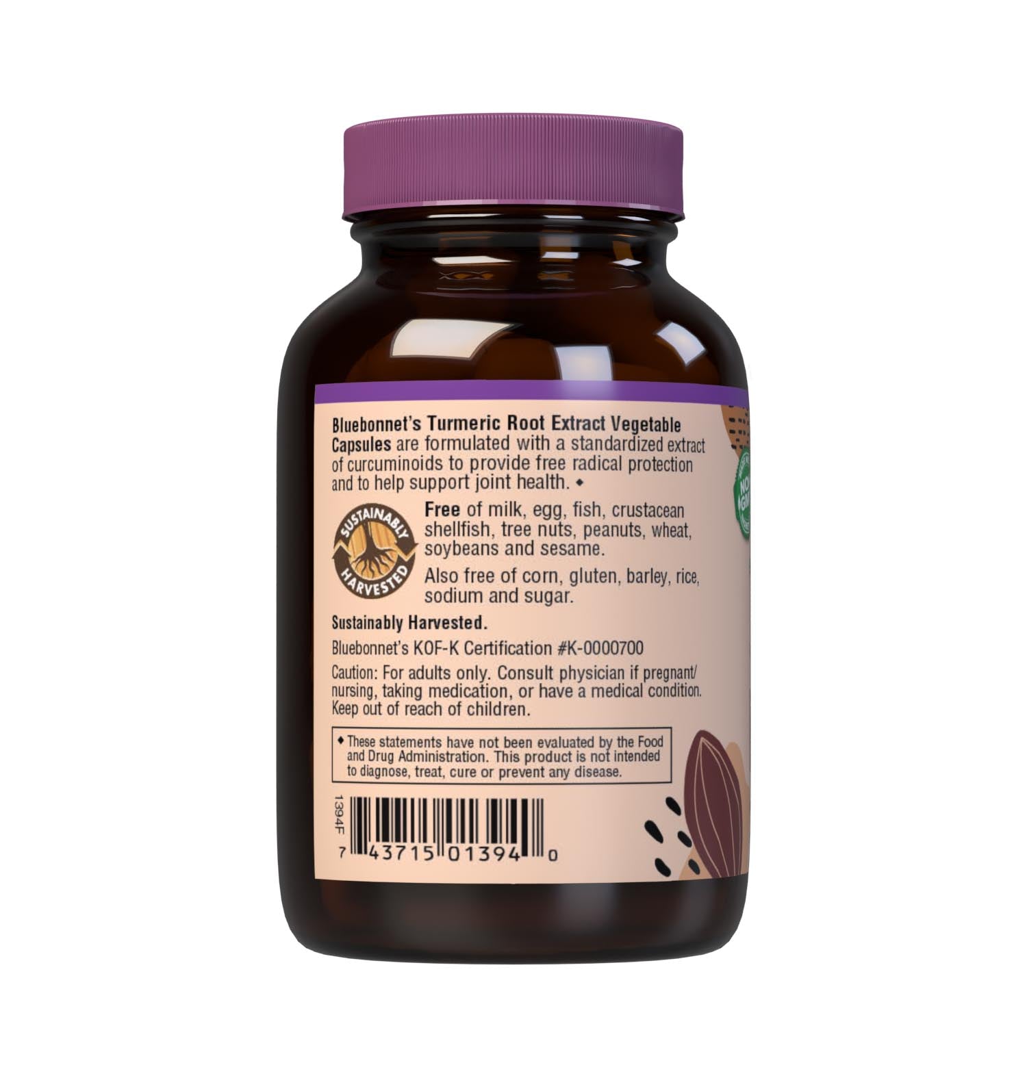Bluebonnet’s Turmeric Root Extract 60 Capsules provide a standardized extract of total curcuminoids, the most researched active constituents found in turmeric. A clean and gentle water-based extraction method is employed to capture and preserve turmeric’s most valuable components. Description panel. #size_60 count